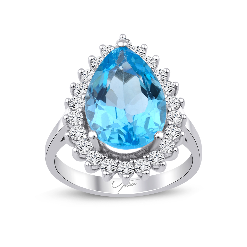 5.75 Karat Pırlanta Blue Topaz Yüzük