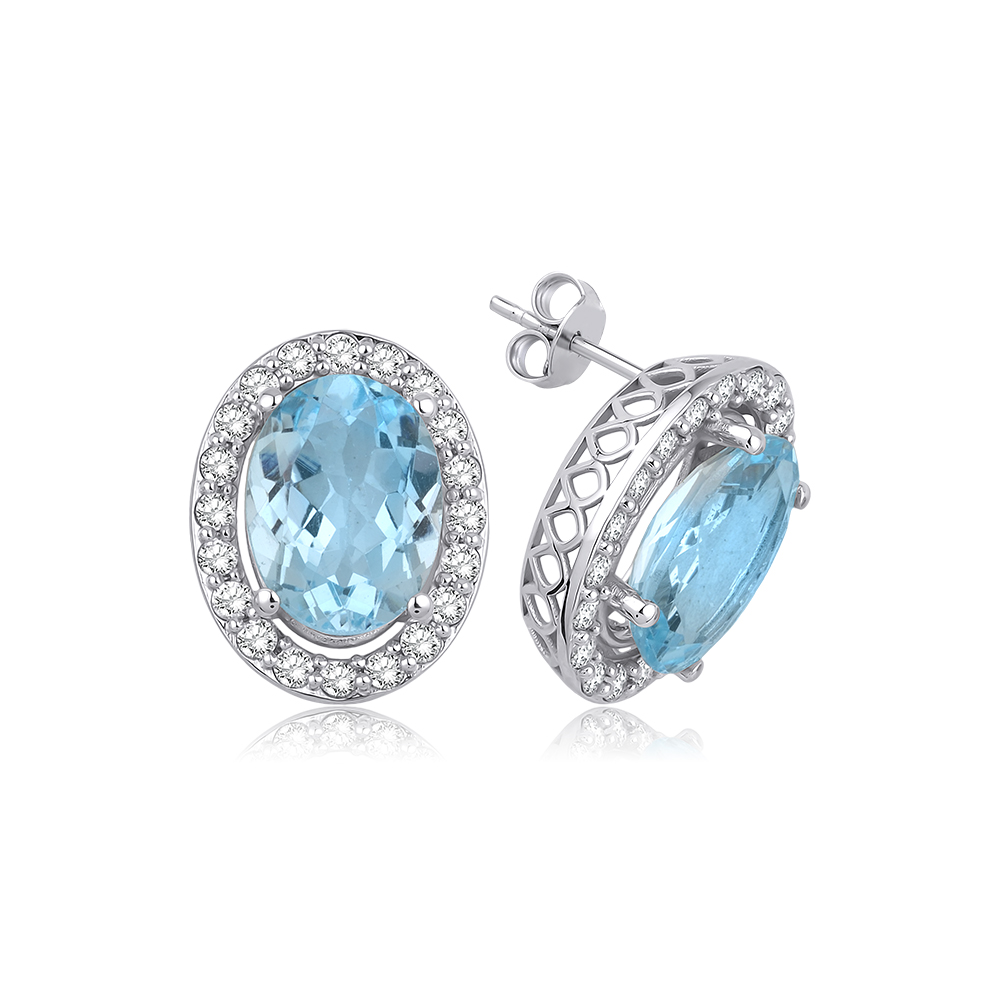 9.50 Karat Pırlanta Aquamarin Küpe