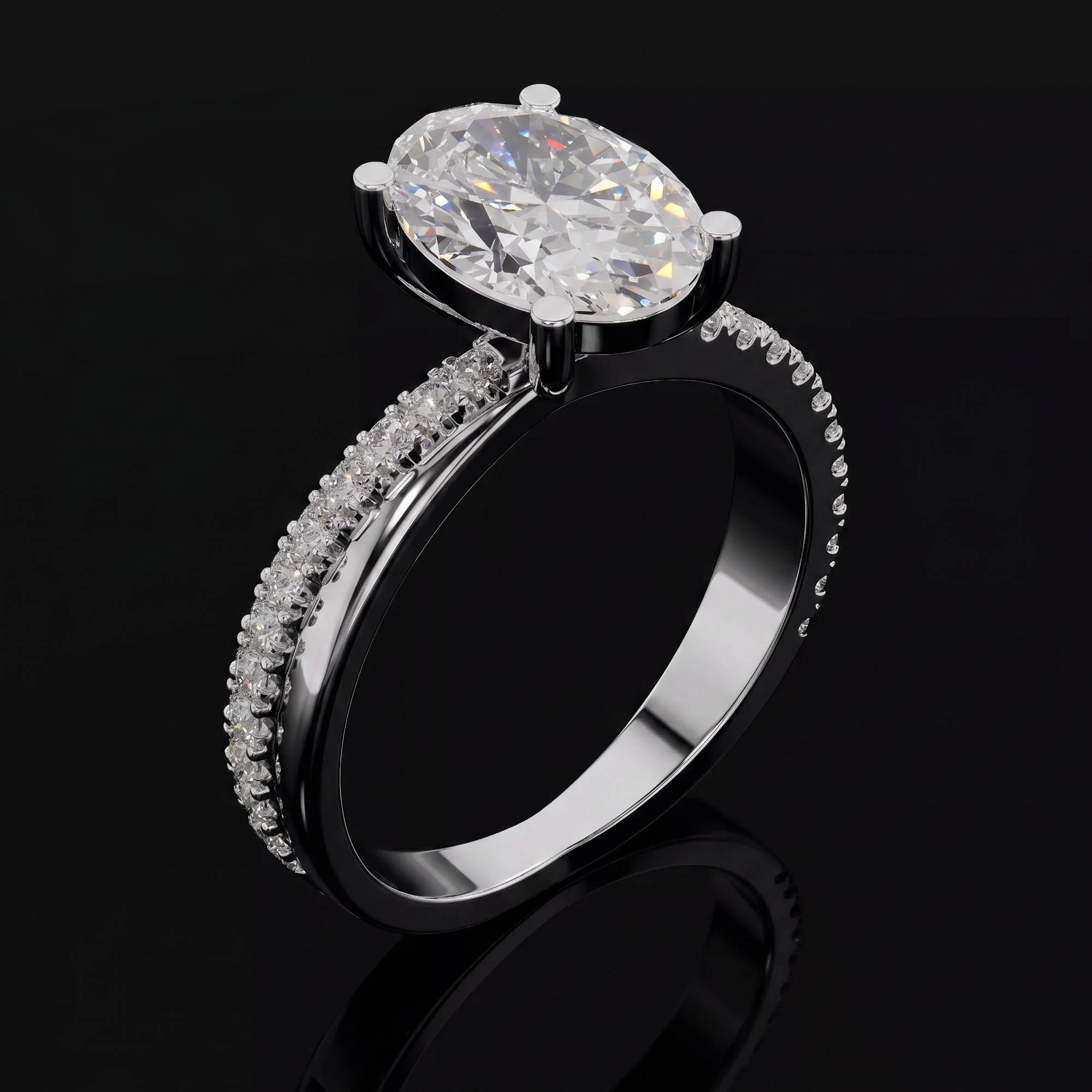 Aura 2,31 Karat Oval Kesim Çapraz Çift Bant Pavé Taşlı Tektaş Yüzük