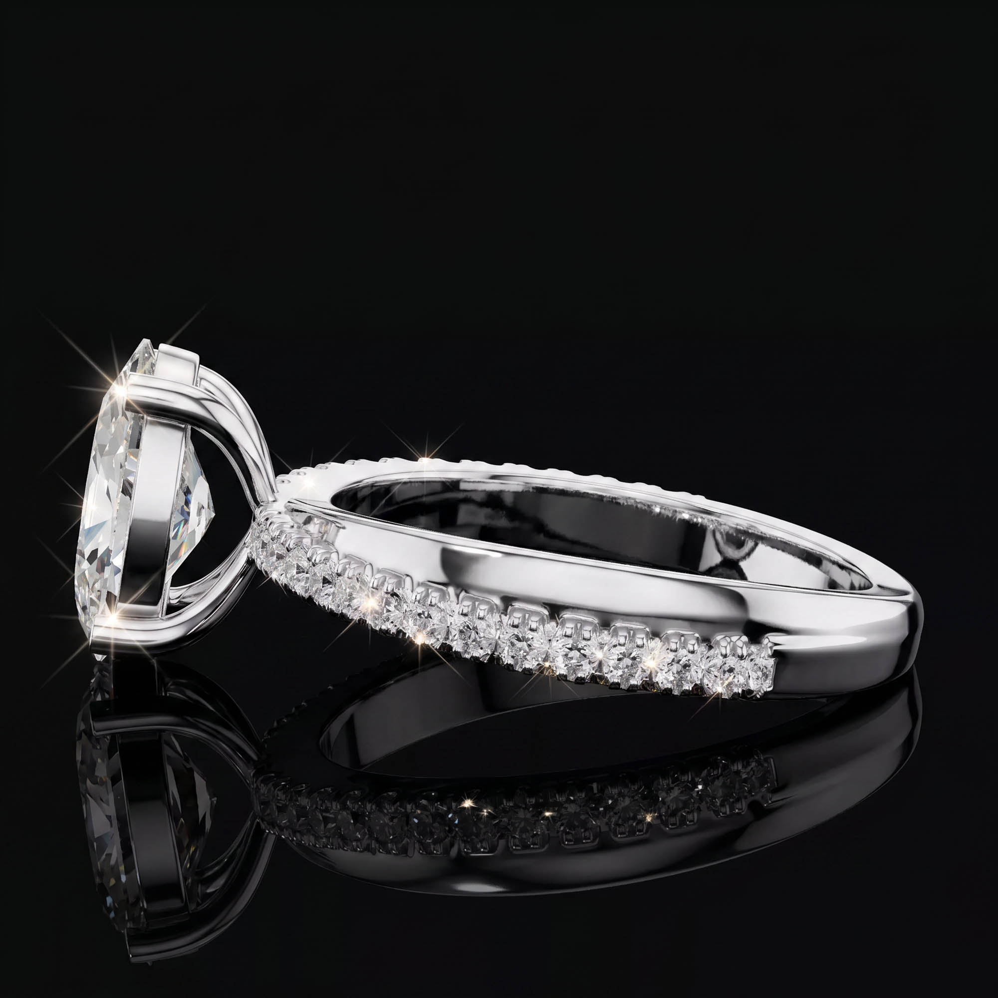 Aura 2,31 Karat Oval Kesim Çapraz Çift Bant Pavé Taşlı Tektaş Yüzük