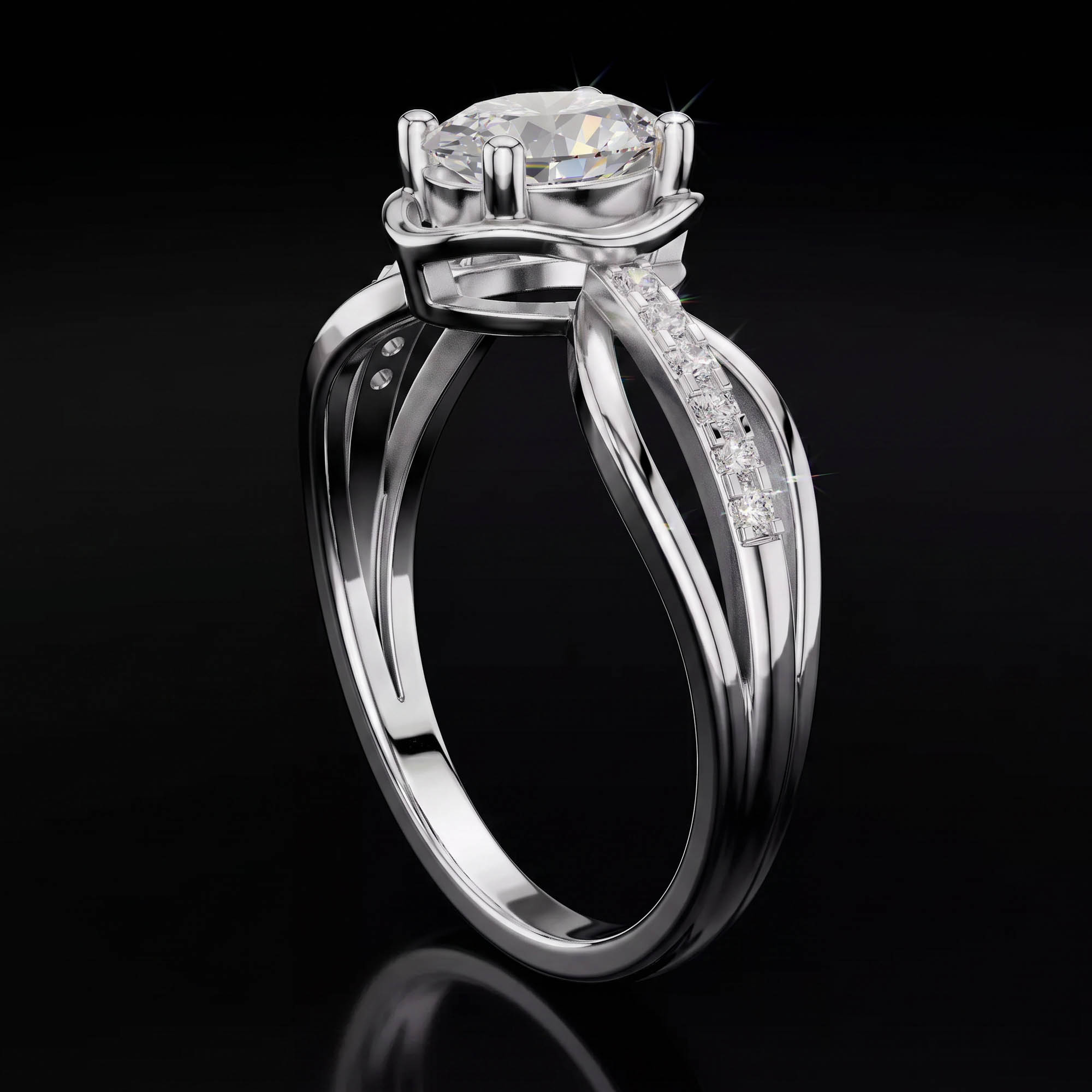 Aura 0,80 Karat Oval Kesim Çift Kavisli Ayrık Kollu Tektaş Yüzük