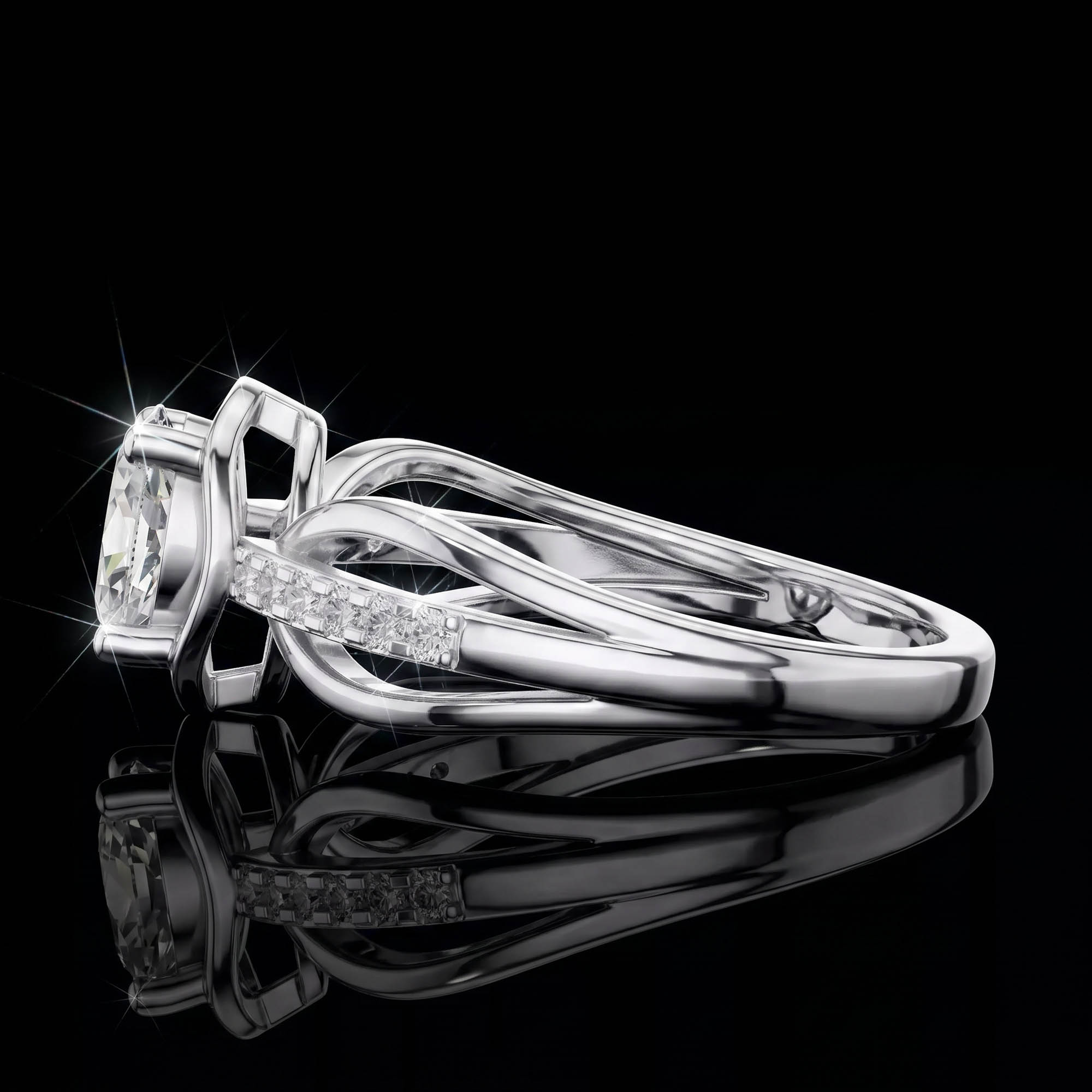 Aura 0,80 Karat Oval Kesim Çift Kavisli Ayrık Kollu Tektaş Yüzük