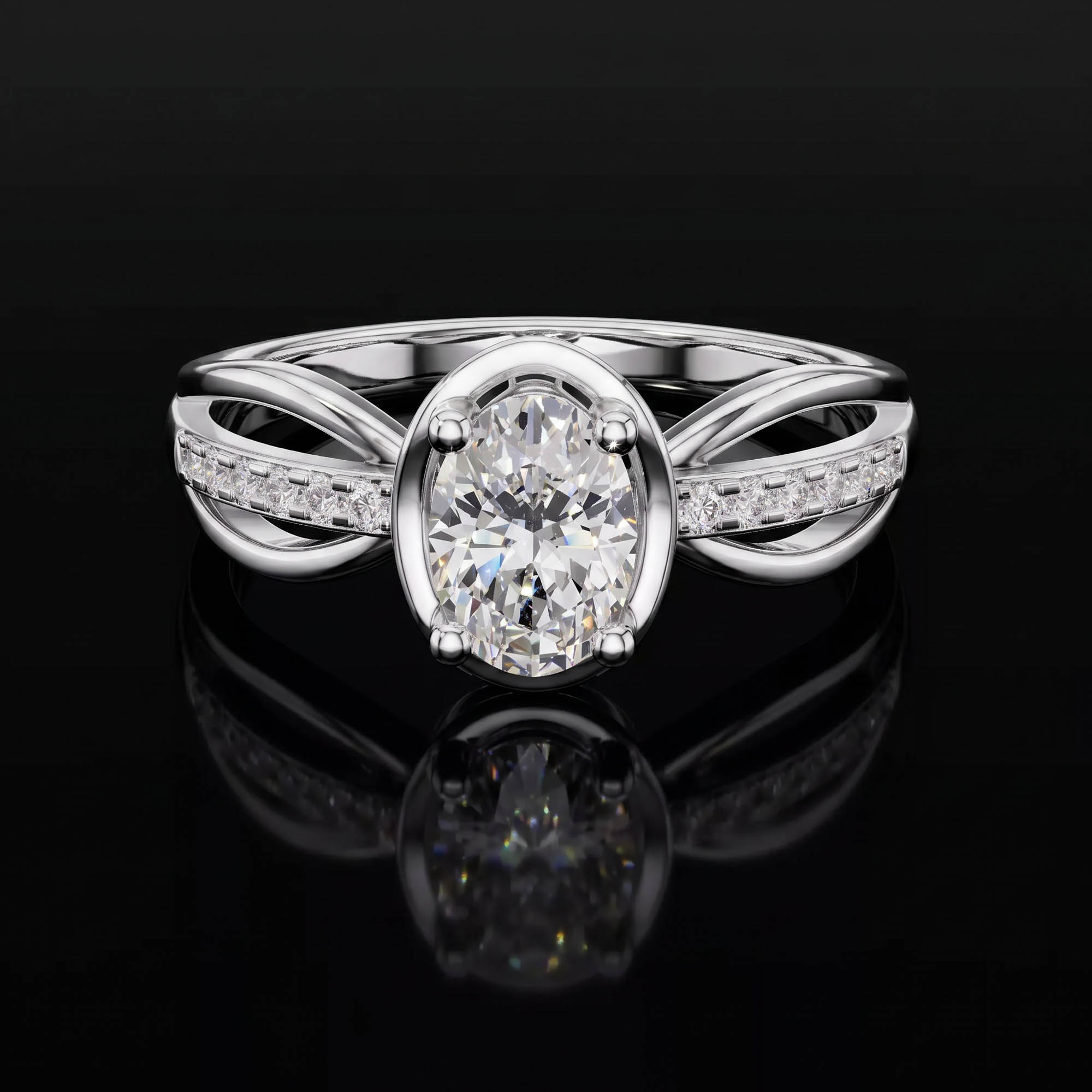 Aura 0,80 Karat Oval Kesim Çift Kavisli Ayrık Kollu Tektaş Yüzük