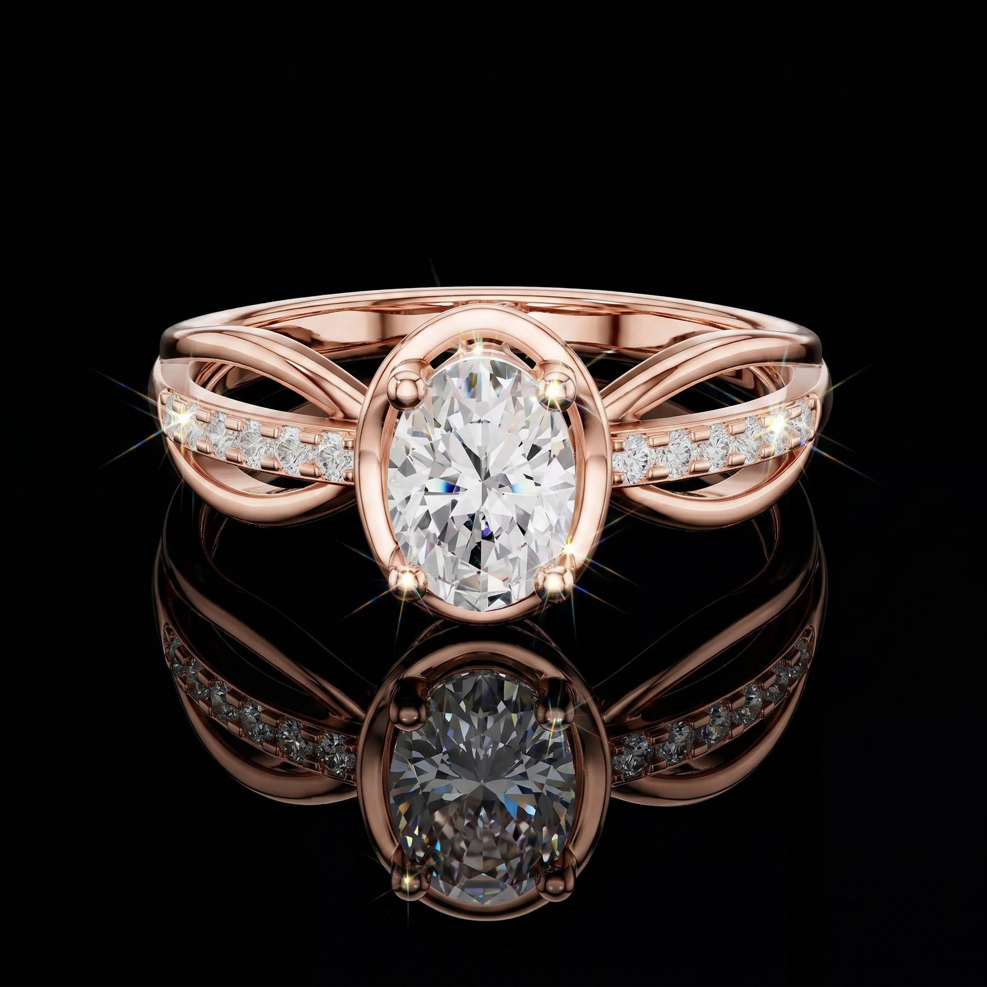 Aura 0,80 Karat Oval Kesim Çift Kavisli Ayrık Kollu Tektaş Yüzük