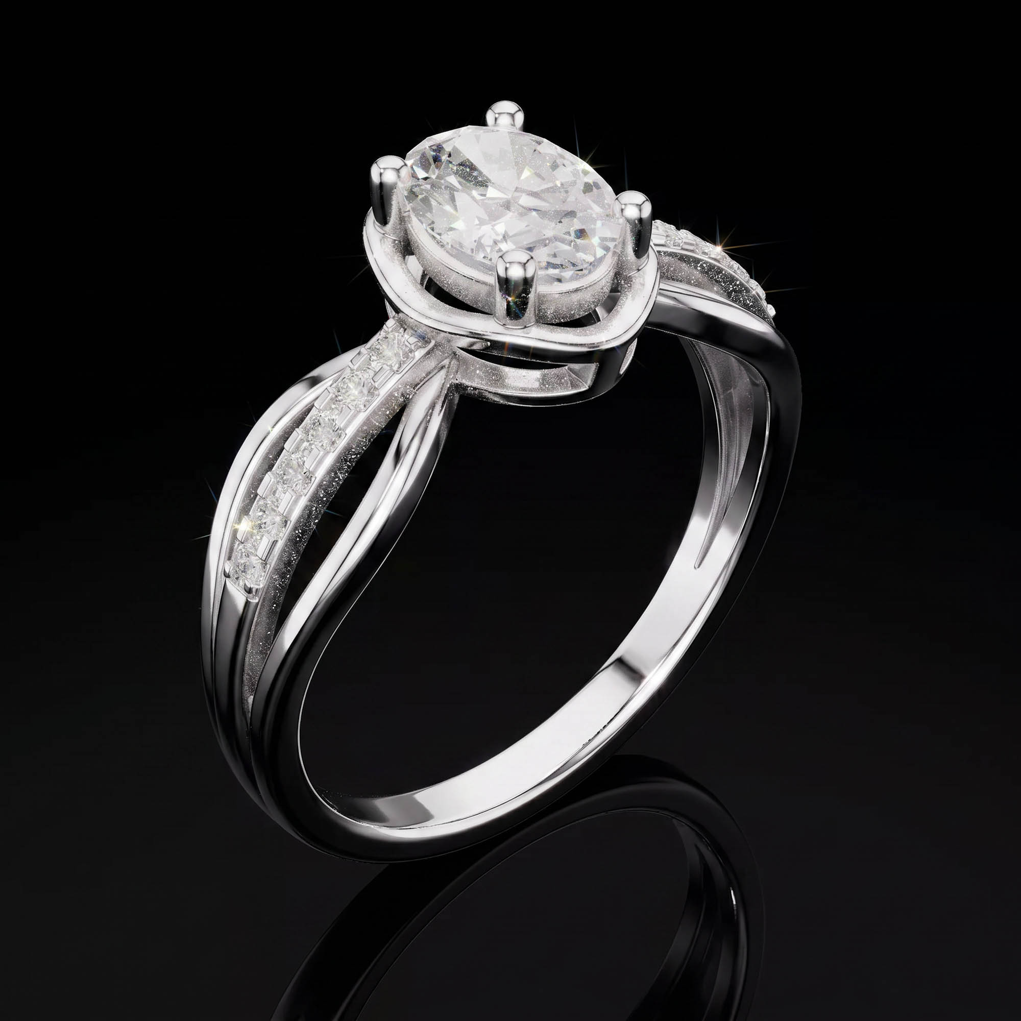 Aura 0,80 Karat Oval Kesim Çift Kavisli Ayrık Kollu Tektaş Yüzük