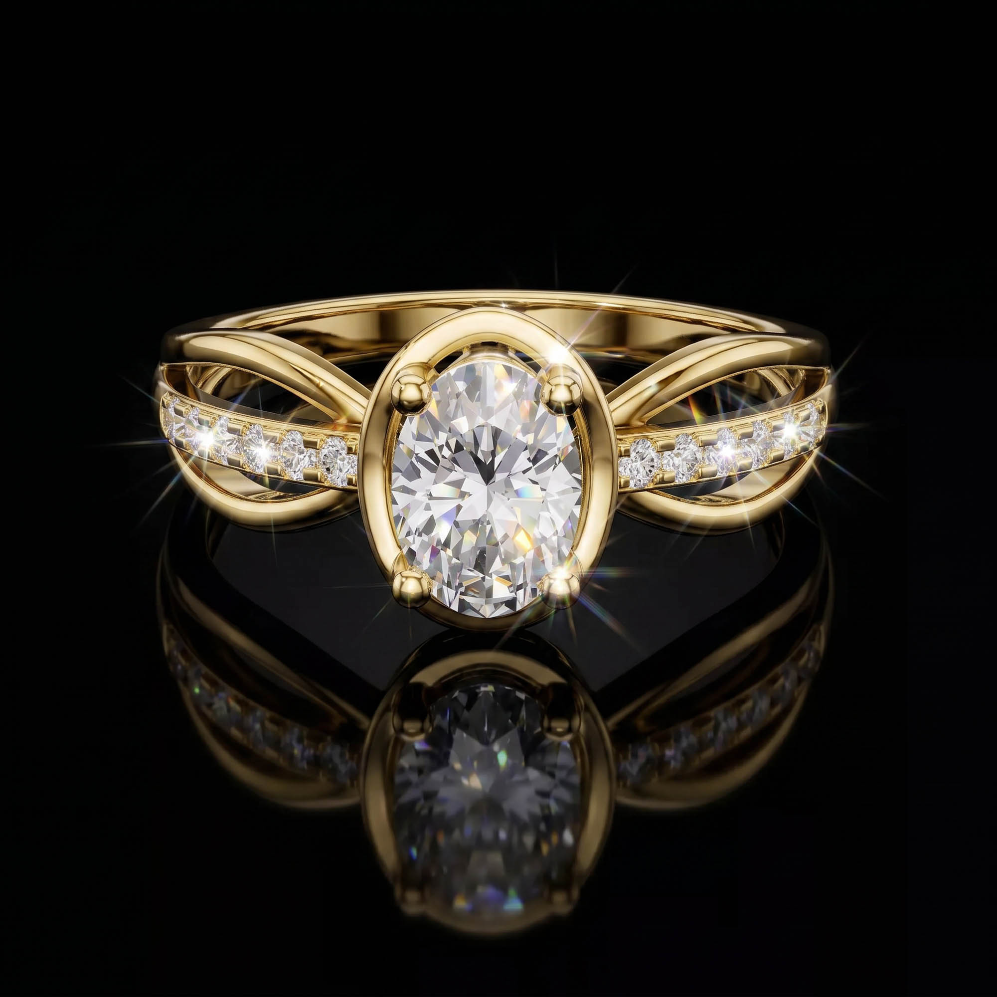 Aura 0,80 Karat Oval Kesim Çift Kavisli Ayrık Kollu Tektaş Yüzük