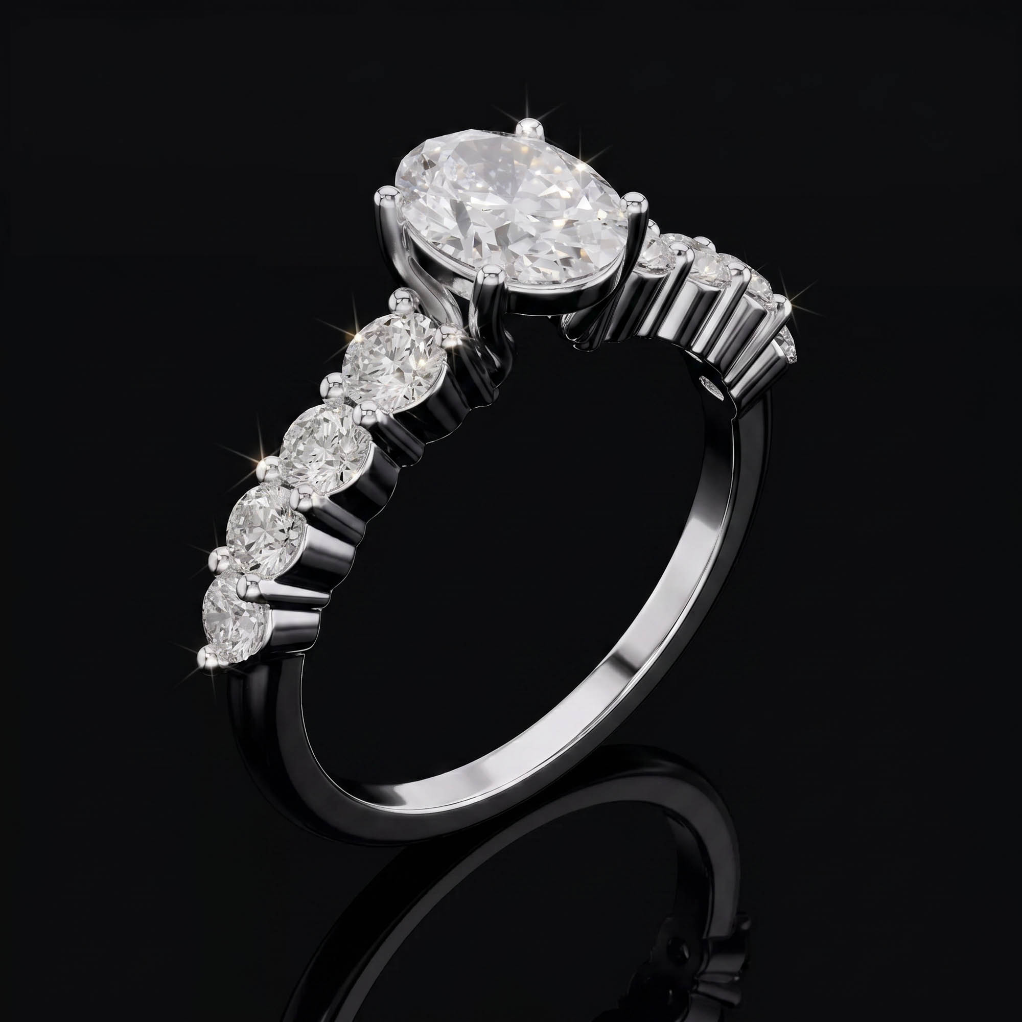 Aura 2,22 Karat Oval Kesim Pavé Kollu Klasik Dört Tırnak Tektaş Yüzük