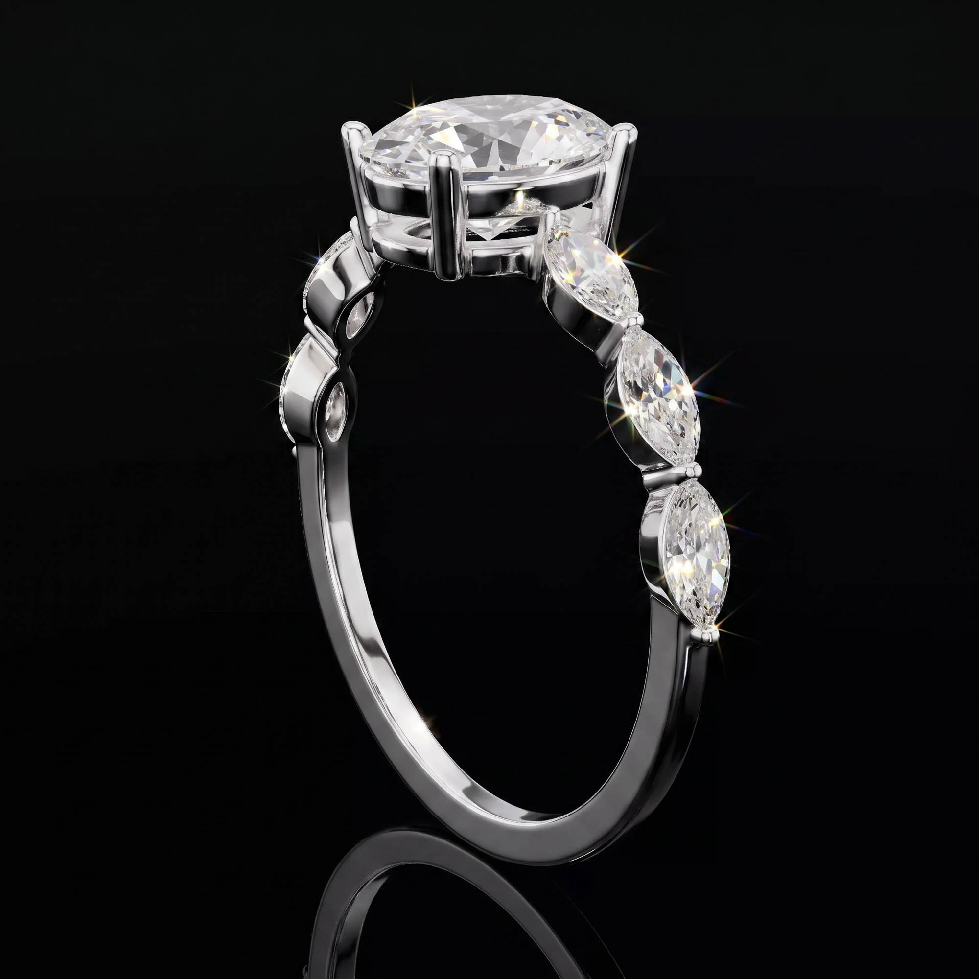 Aura 1,39 Karat Oval Kesim Markiz Taşlı Kollu Tektaş Yüzük