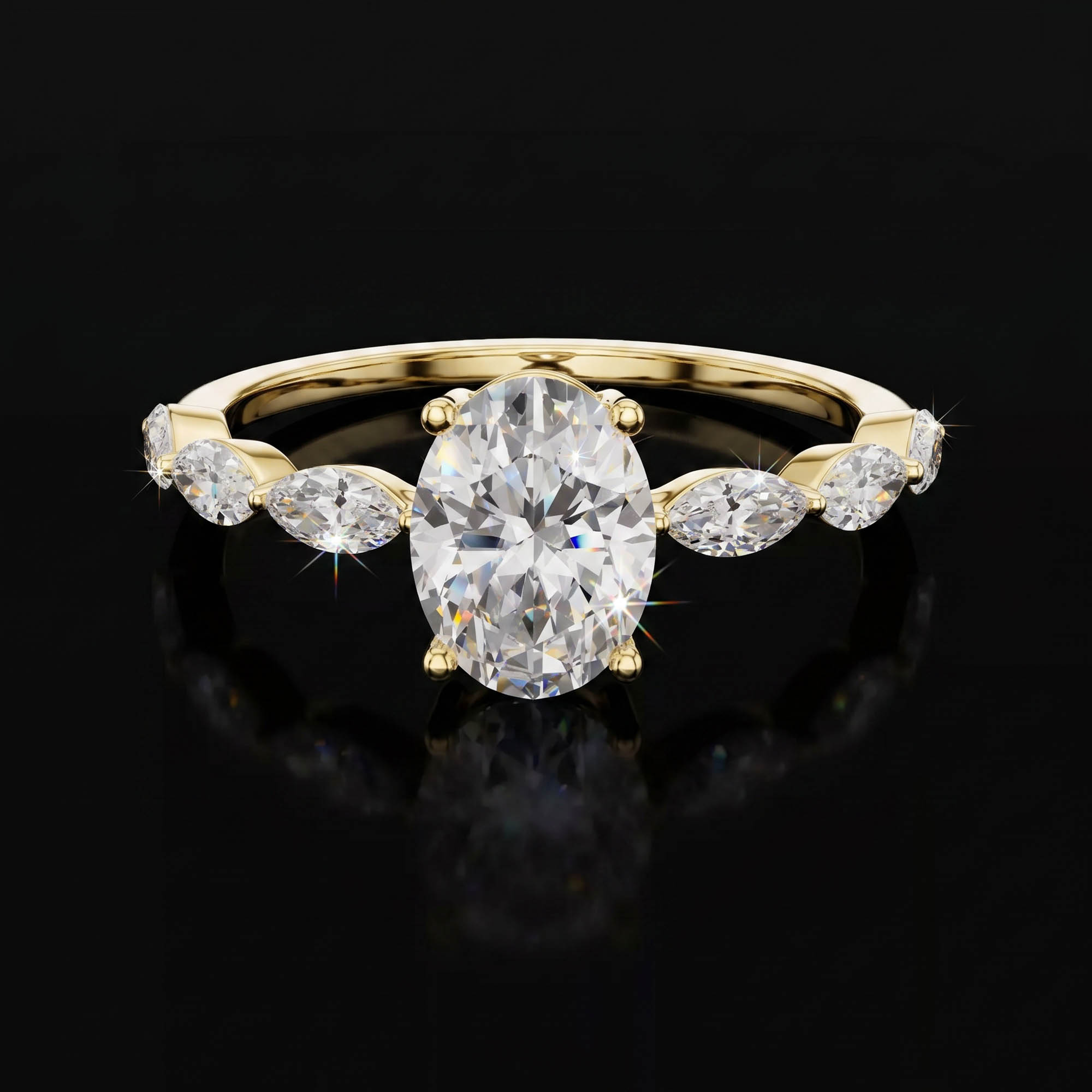 Aura 1,39 Karat Oval Kesim Markiz Taşlı Kollu Tektaş Yüzük