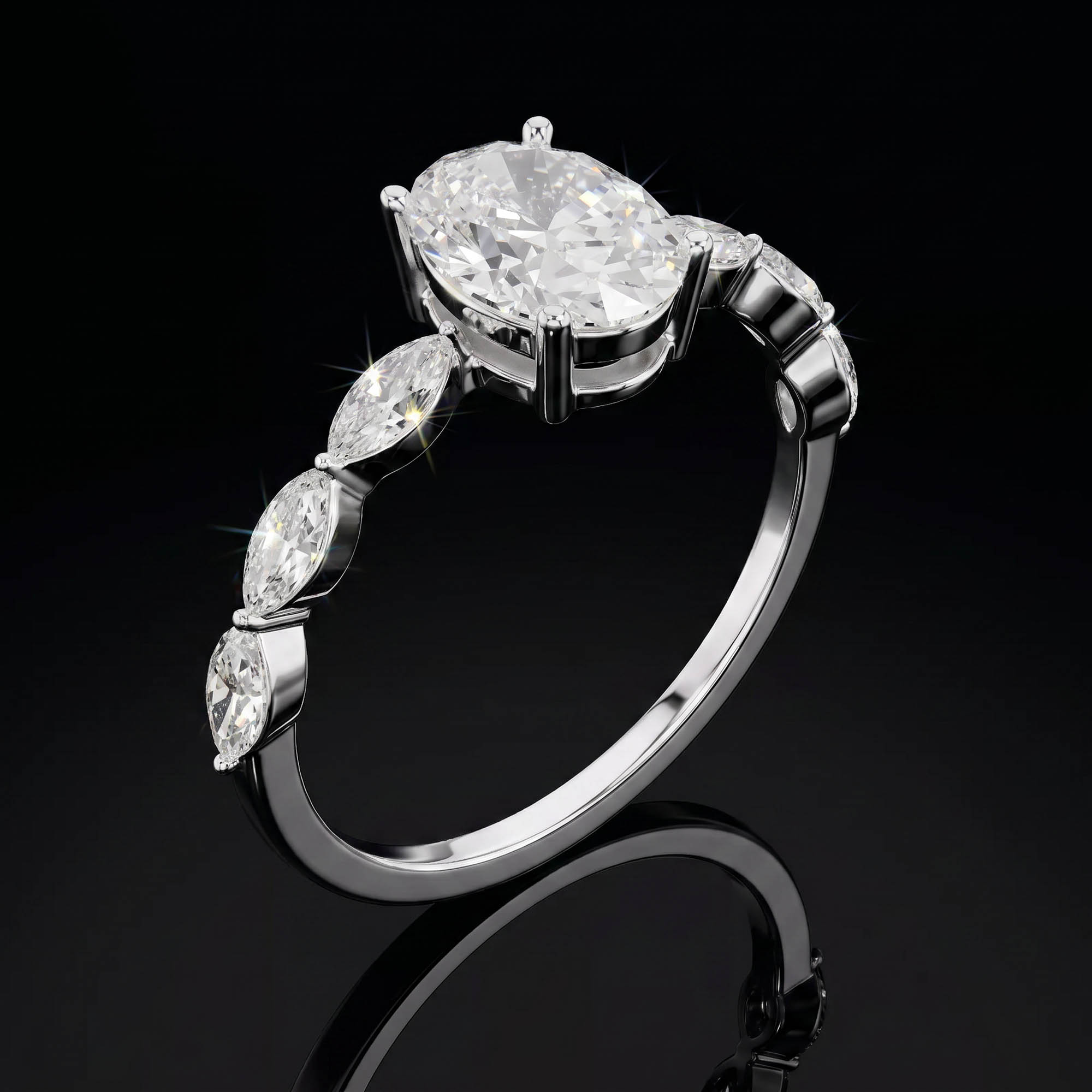 Aura 1,39 Karat Oval Kesim Markiz Taşlı Kollu Tektaş Yüzük