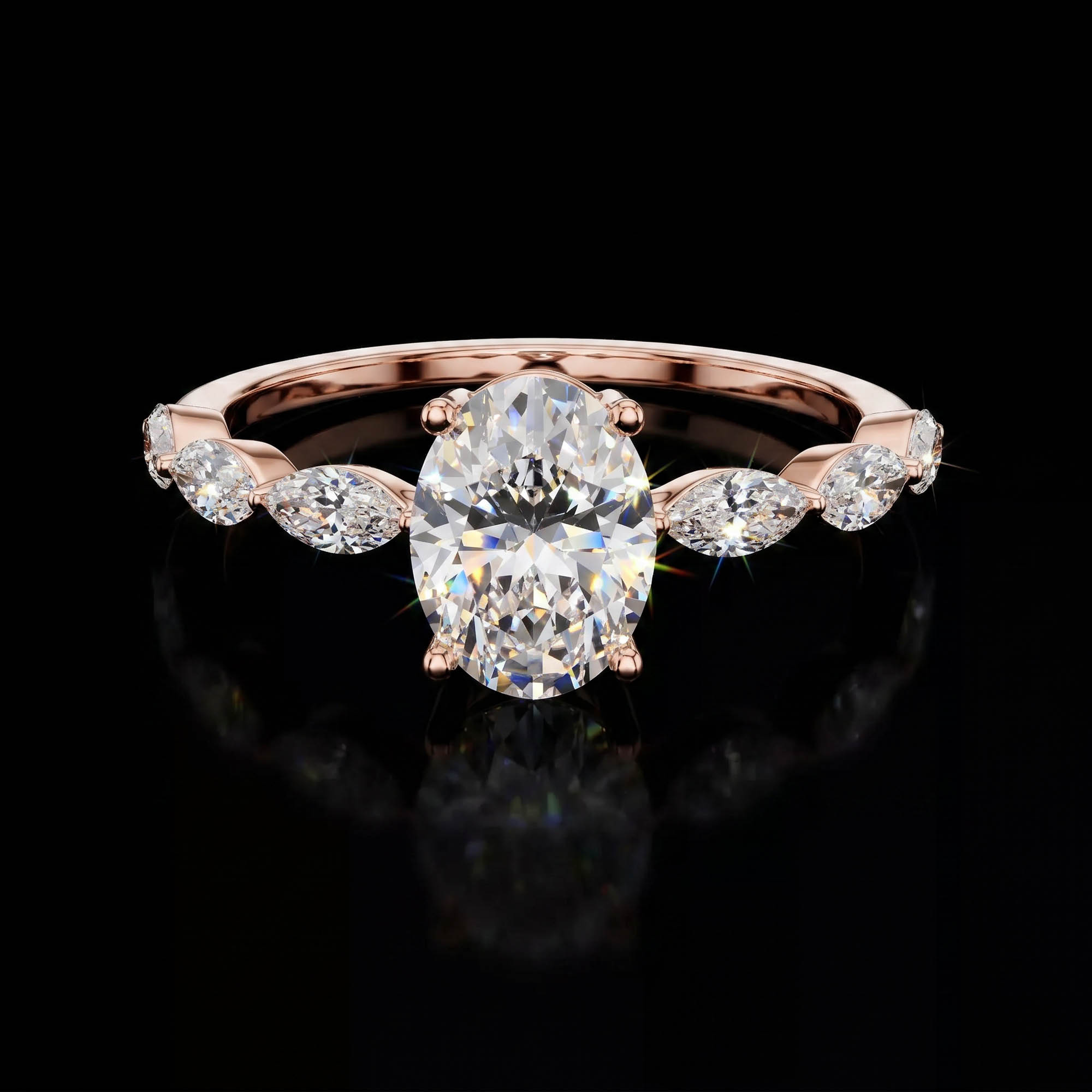 Aura 1,39 Karat Oval Kesim Markiz Taşlı Kollu Tektaş Yüzük