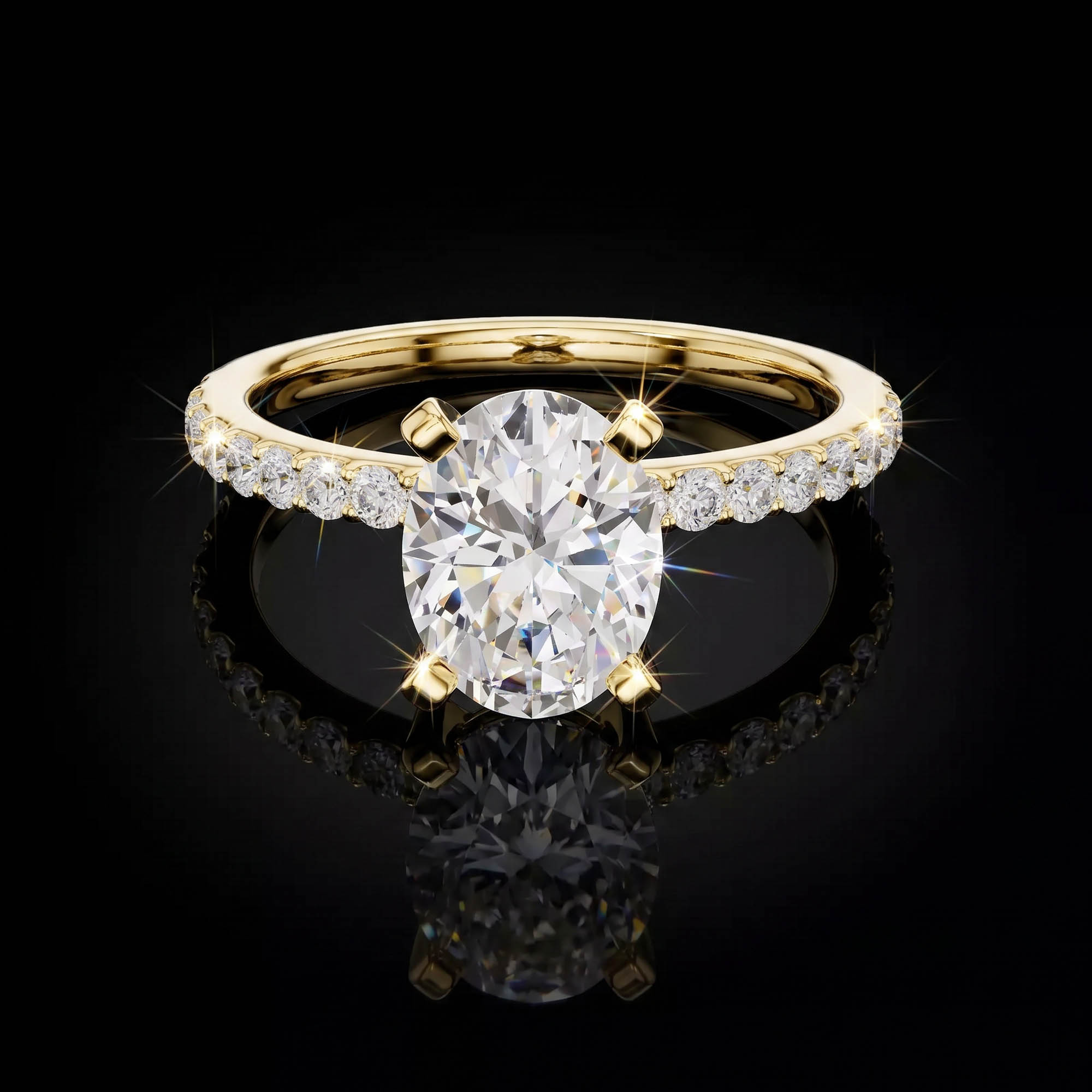 Aura 2,22 Karat Oval Kesim Pavé Kollu Klasik Dört Tırnak Tektaş Yüzük
