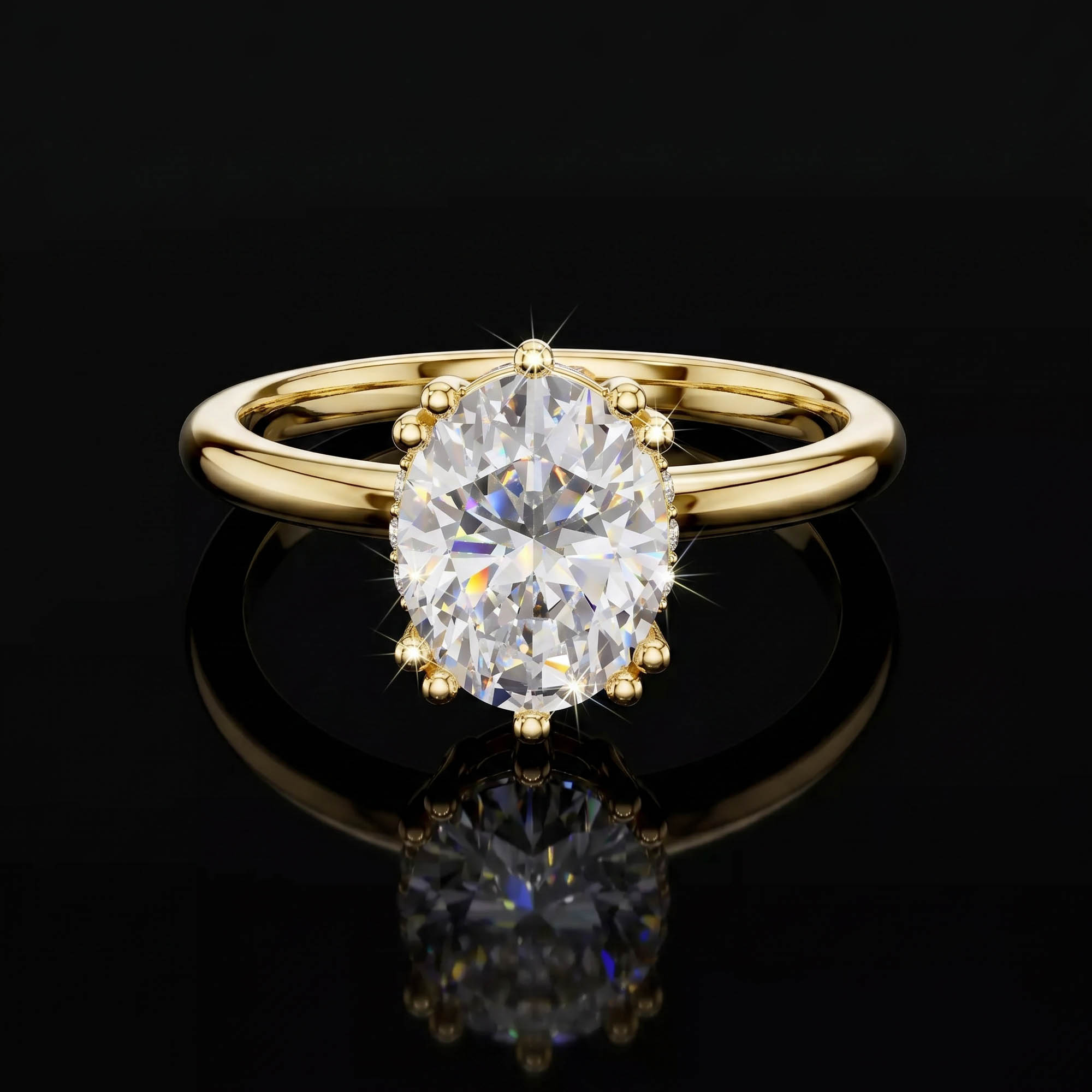 Aura 2,04 Karat Oval Kesim Taç Tırnaklı Gizli Taşlı Tektaş Yüzük