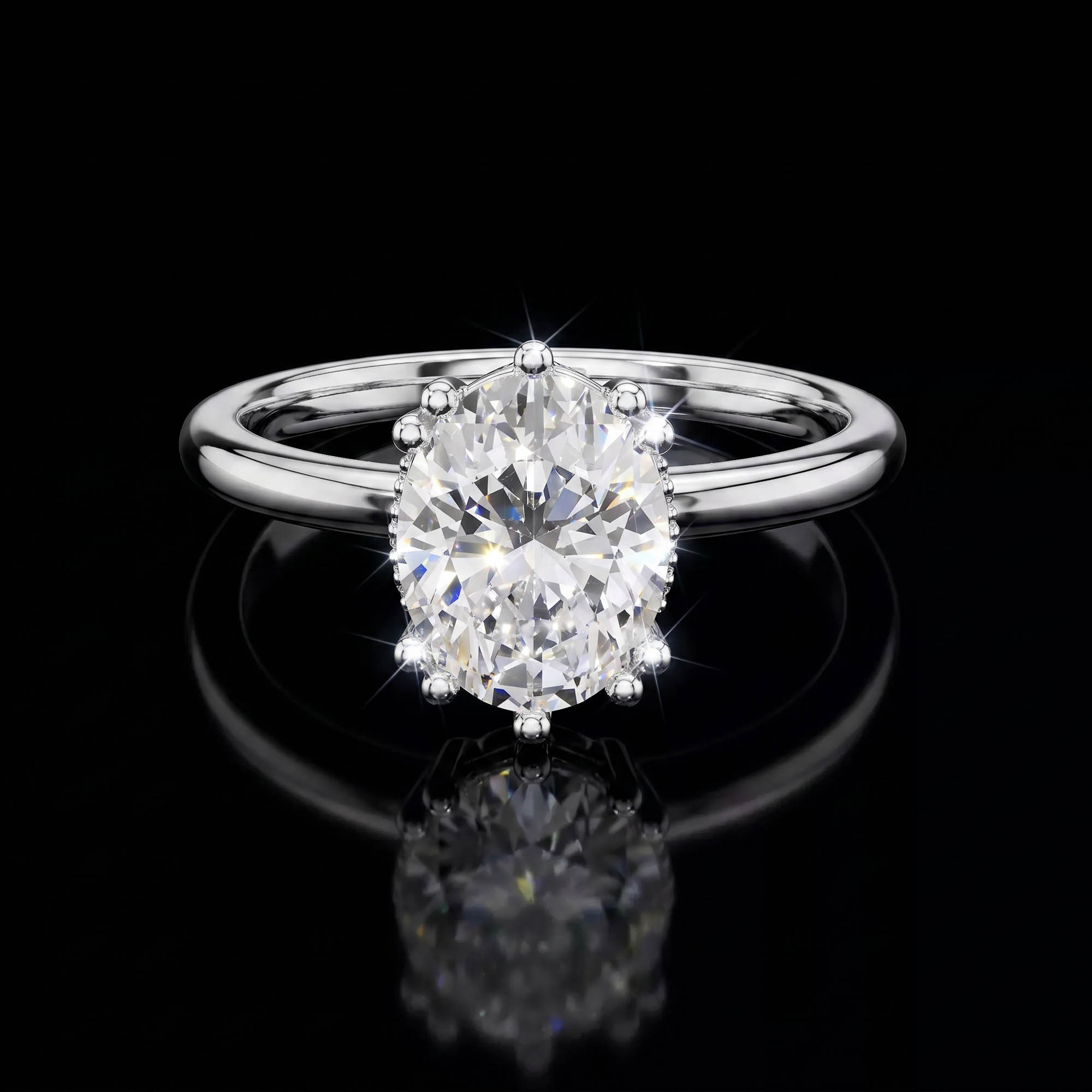 Aura 2,04 Karat Oval Kesim Taç Tırnaklı Gizli Taşlı Tektaş Yüzük