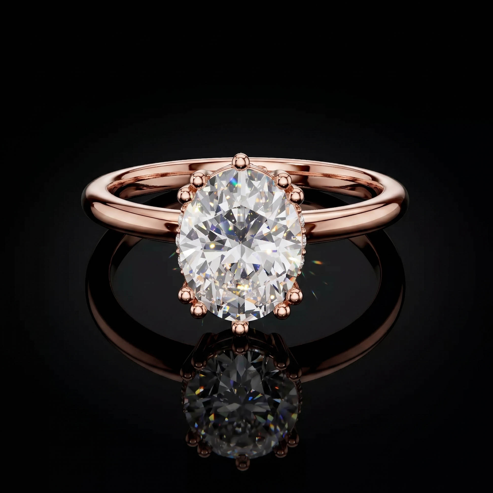 Aura 2,04 Karat Oval Kesim Taç Tırnaklı Gizli Taşlı Tektaş Yüzük