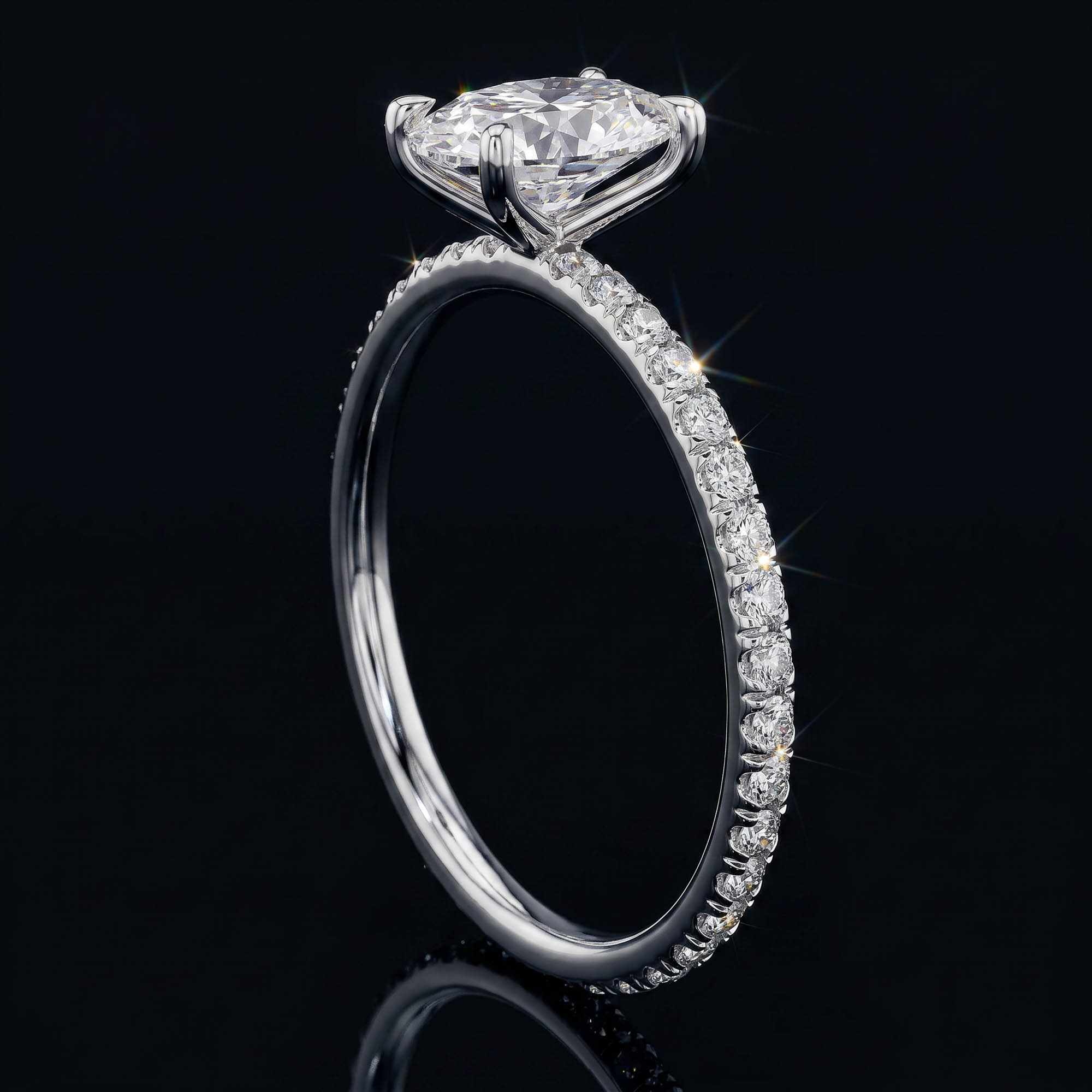 Aura 1,47 Karat Oval Kesim Tamtur Pavé Kollu Tektaş Yüzük