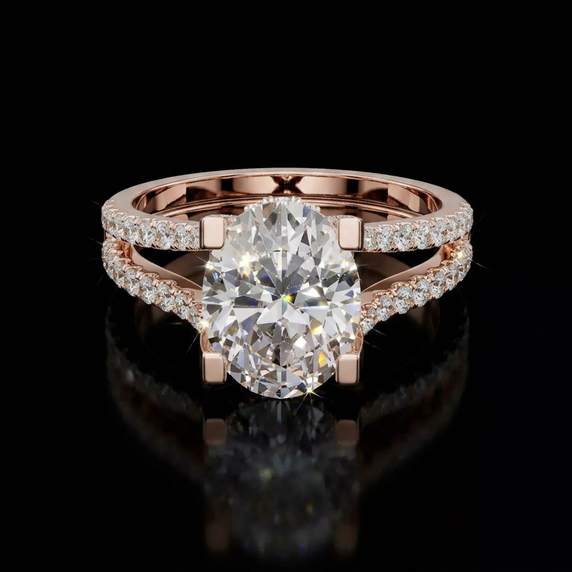 Aura 2,14 Karat Oval Kesim Çift Sıra Ayrık Kollu Gizli Halo Tektaş Yüzük