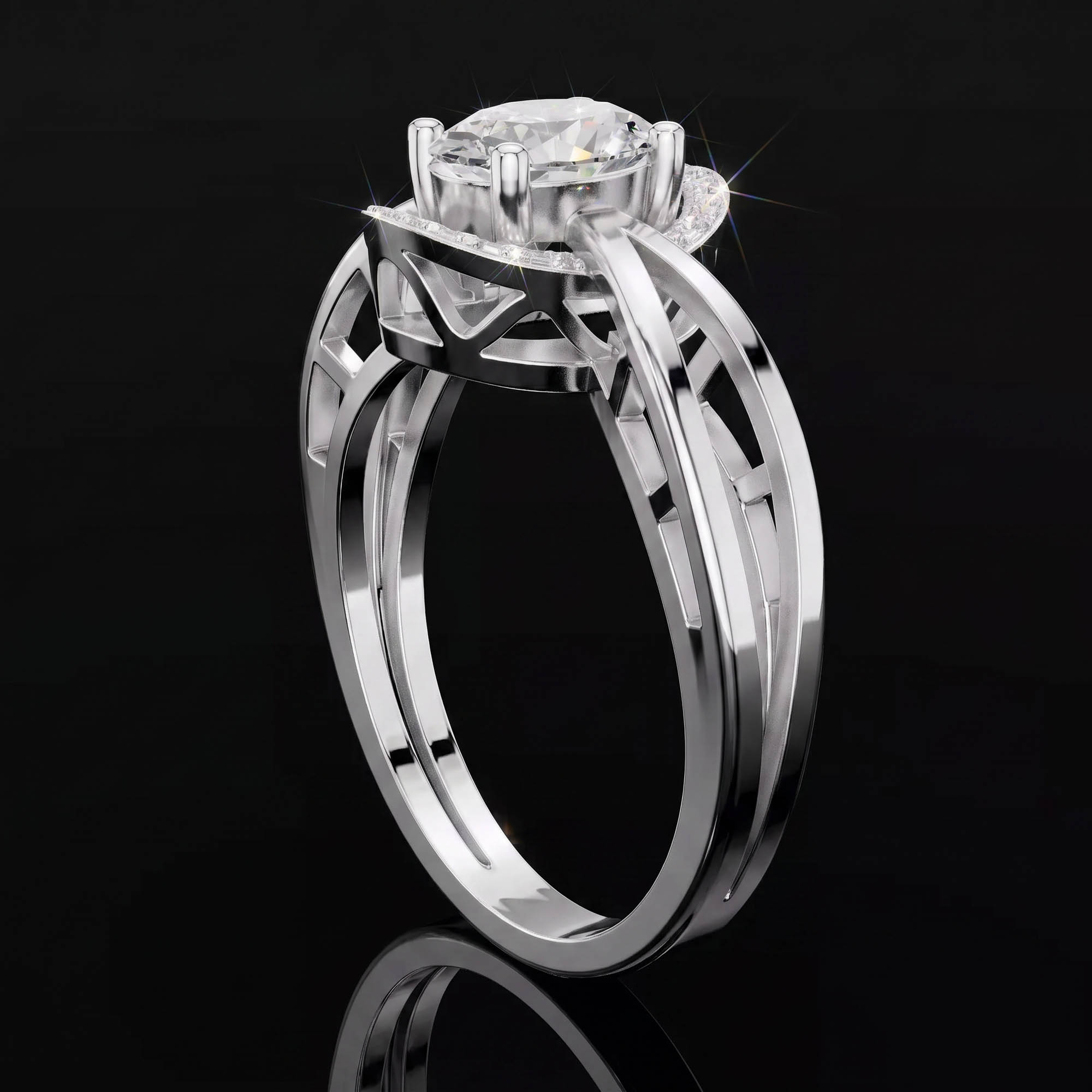 Aura 0,76 Karat Oval Kesim Halo Taşlı Mimari Çift Kollu Tektaş Yüzük