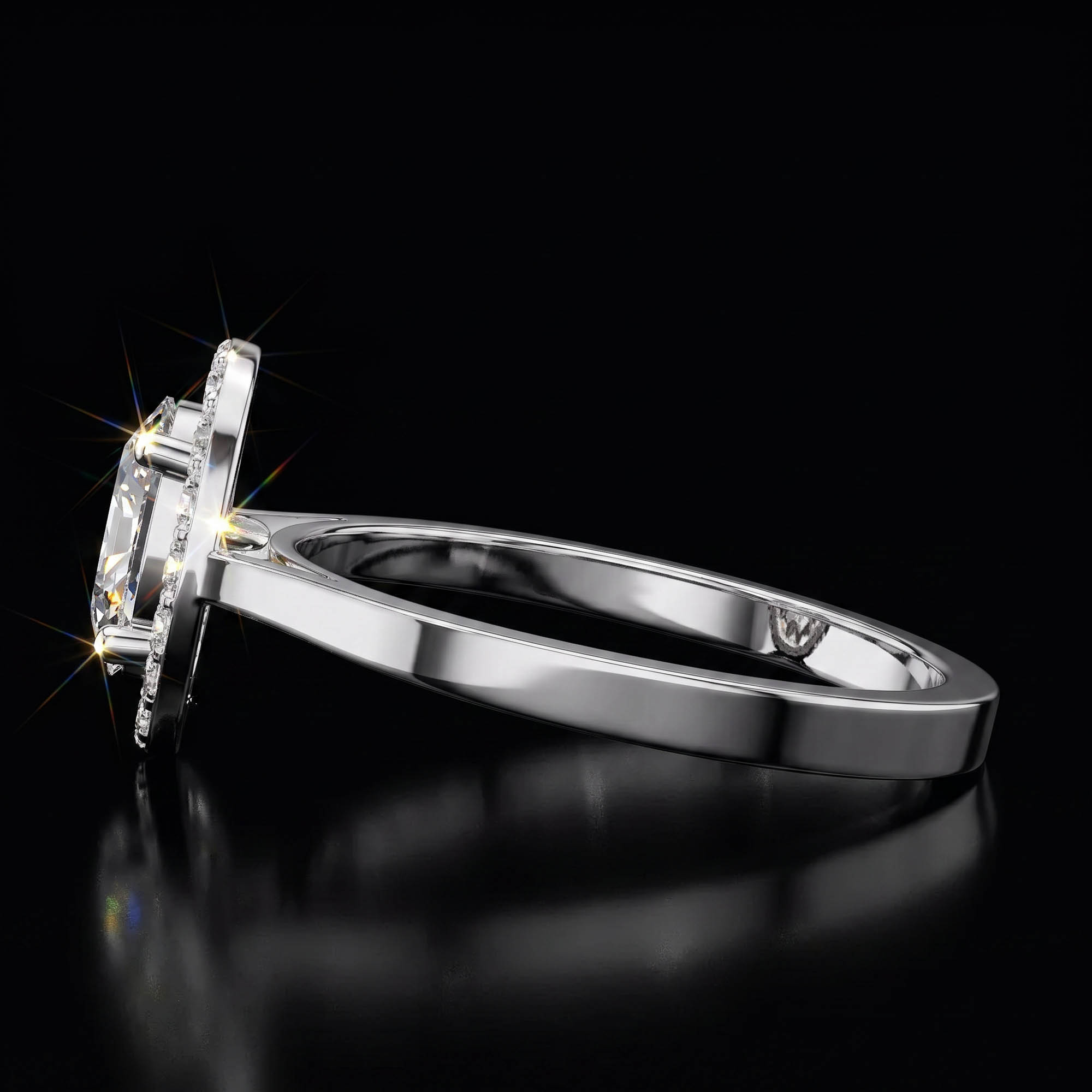 Aura 0,94 Karat Oval Kesim Halo Taşlı Katedral Tektaş Yüzük