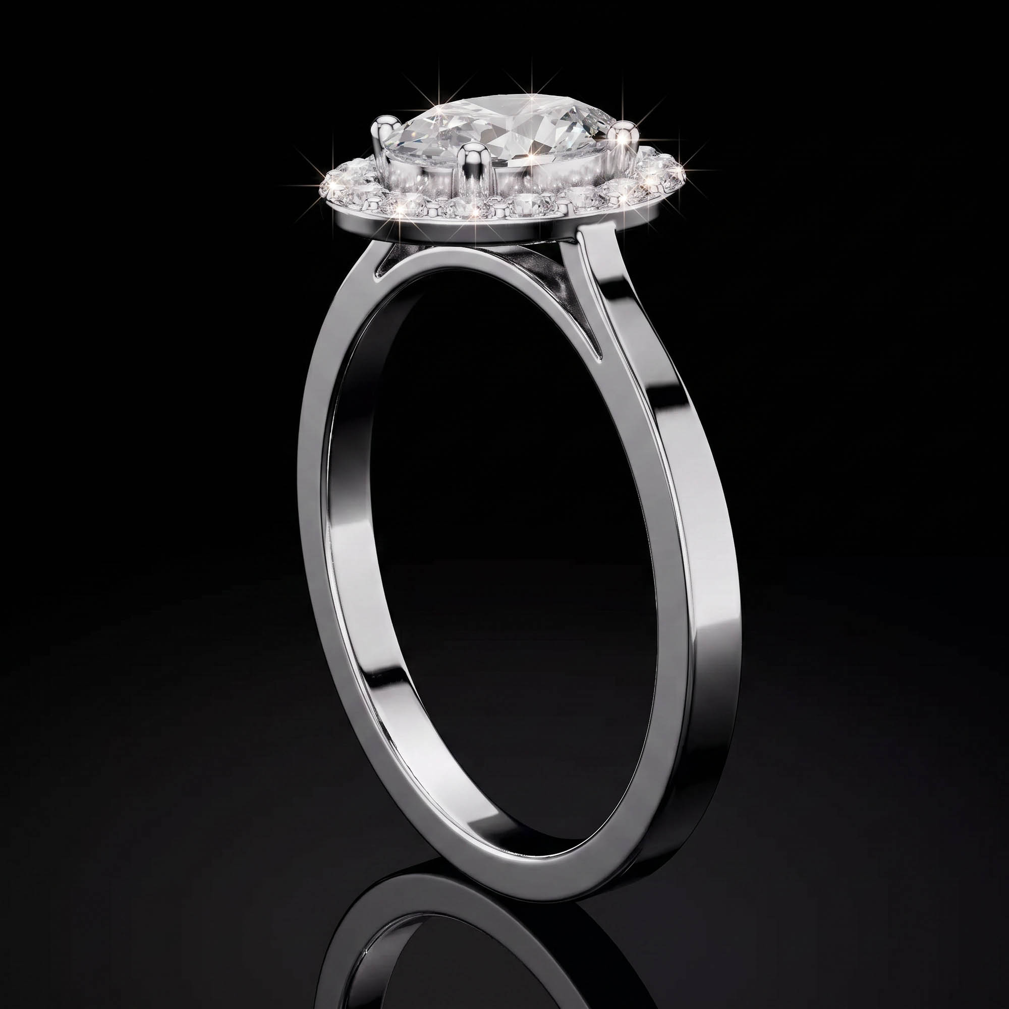 Aura 0,94 Karat Oval Kesim Halo Taşlı Katedral Tektaş Yüzük
