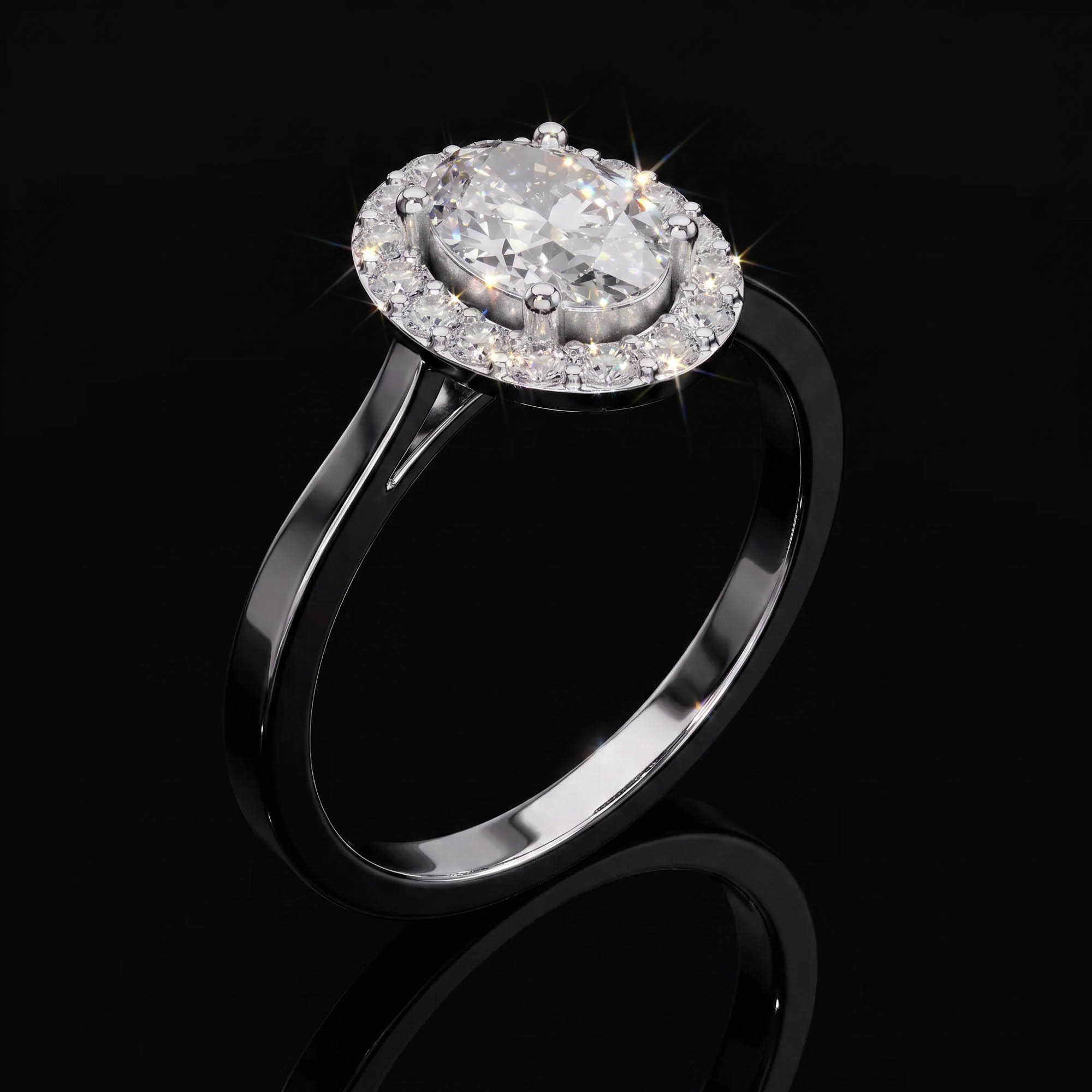 Aura 0,94 Karat Oval Kesim Halo Taşlı Katedral Tektaş Yüzük