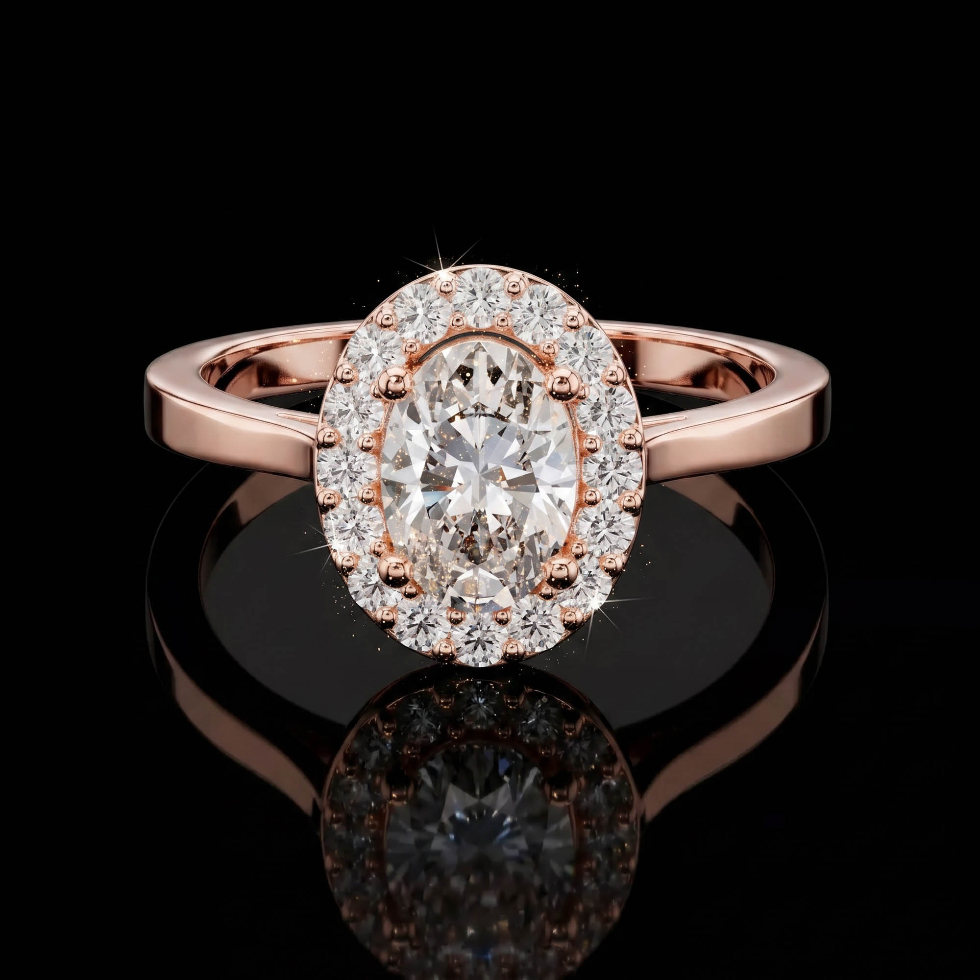 Aura 0,94 Karat Oval Kesim Halo Taşlı Katedral Tektaş Yüzük