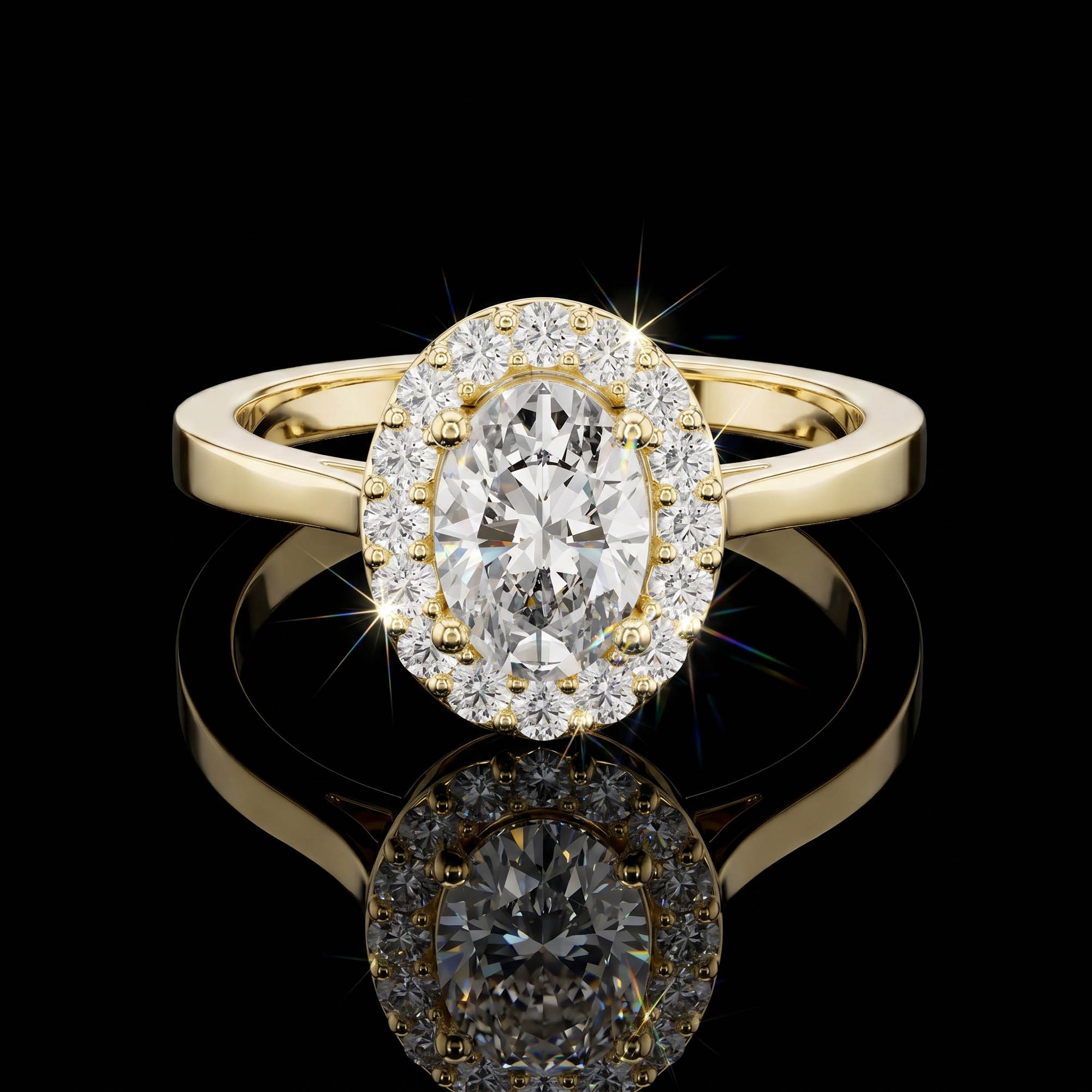 Aura 0,94 Karat Oval Kesim Halo Taşlı Katedral Tektaş Yüzük