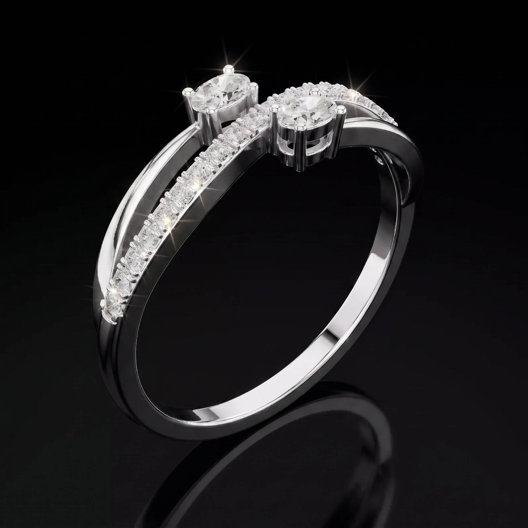 Aura 0,22 Karat İki Taş Oval Kesim Çapraz Bantlı Yüzük