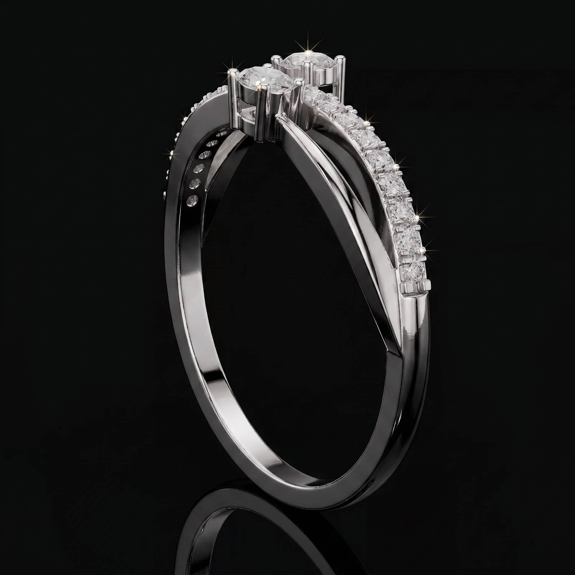 Aura 0,22 Karat İki Taş Oval Kesim Çapraz Bantlı Yüzük