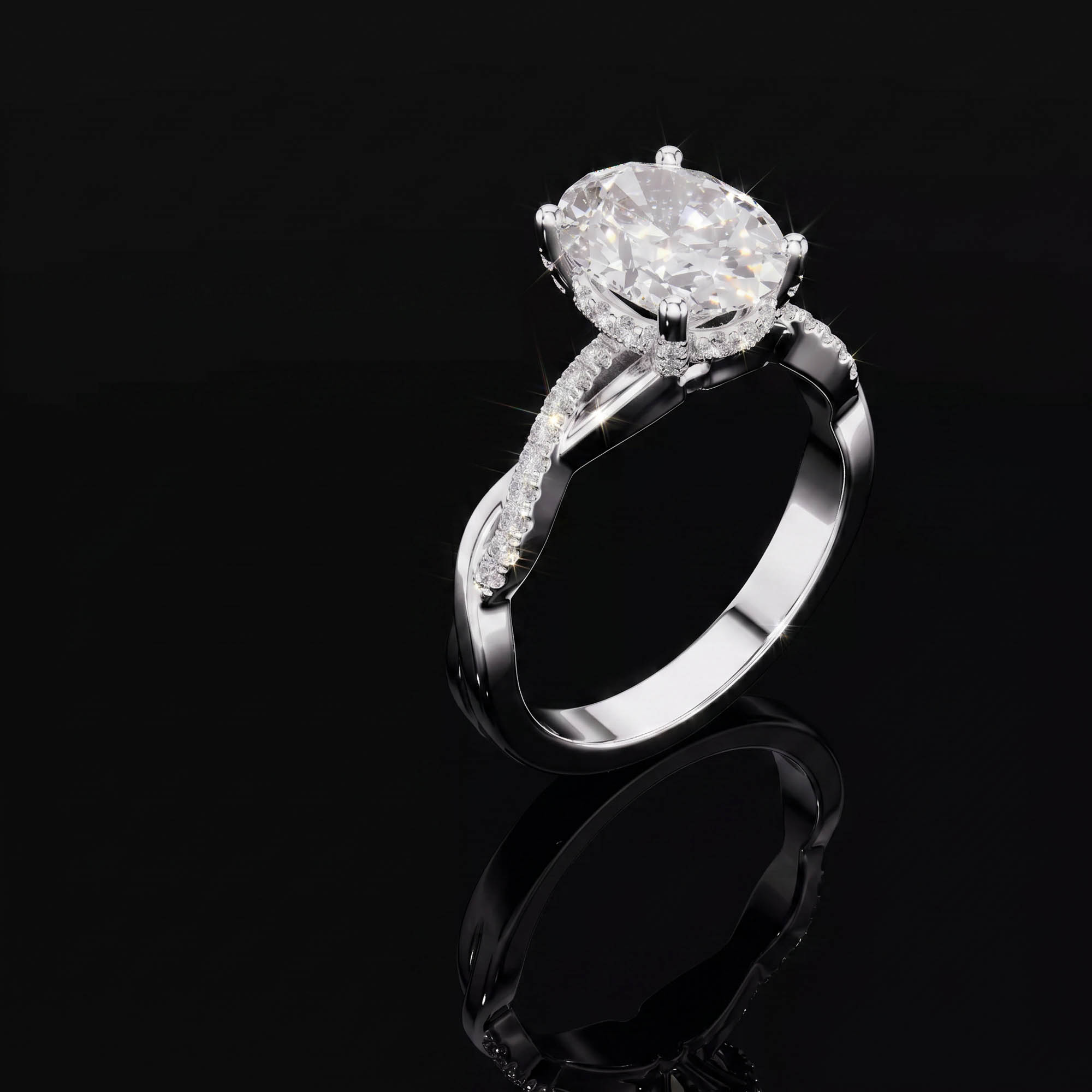 Aura 2,31 Karat Oval Kesim Burgu Kollu Gizli Halo Tektaş Yüzük