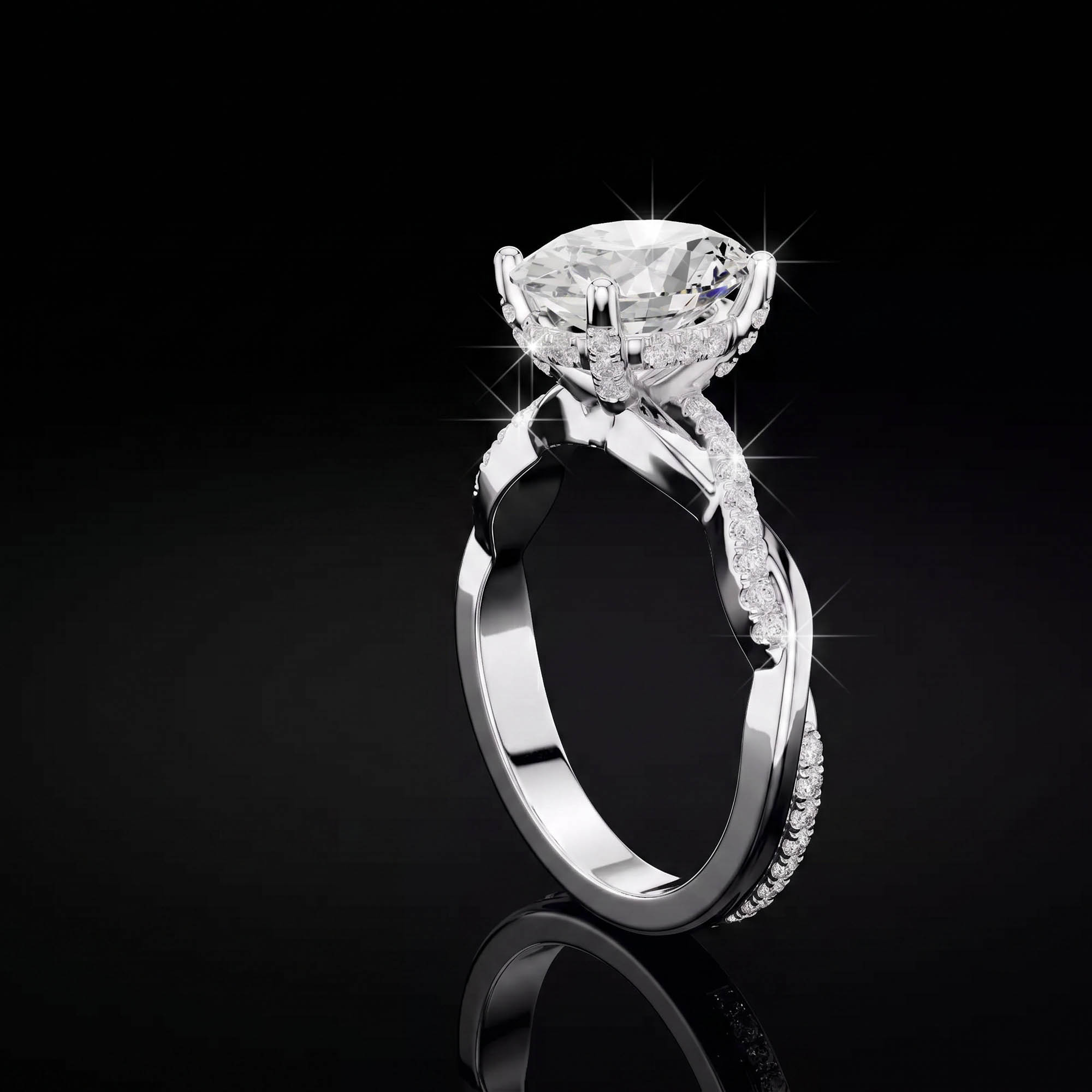 Aura 2,31 Karat Oval Kesim Burgu Kollu Gizli Halo Tektaş Yüzük
