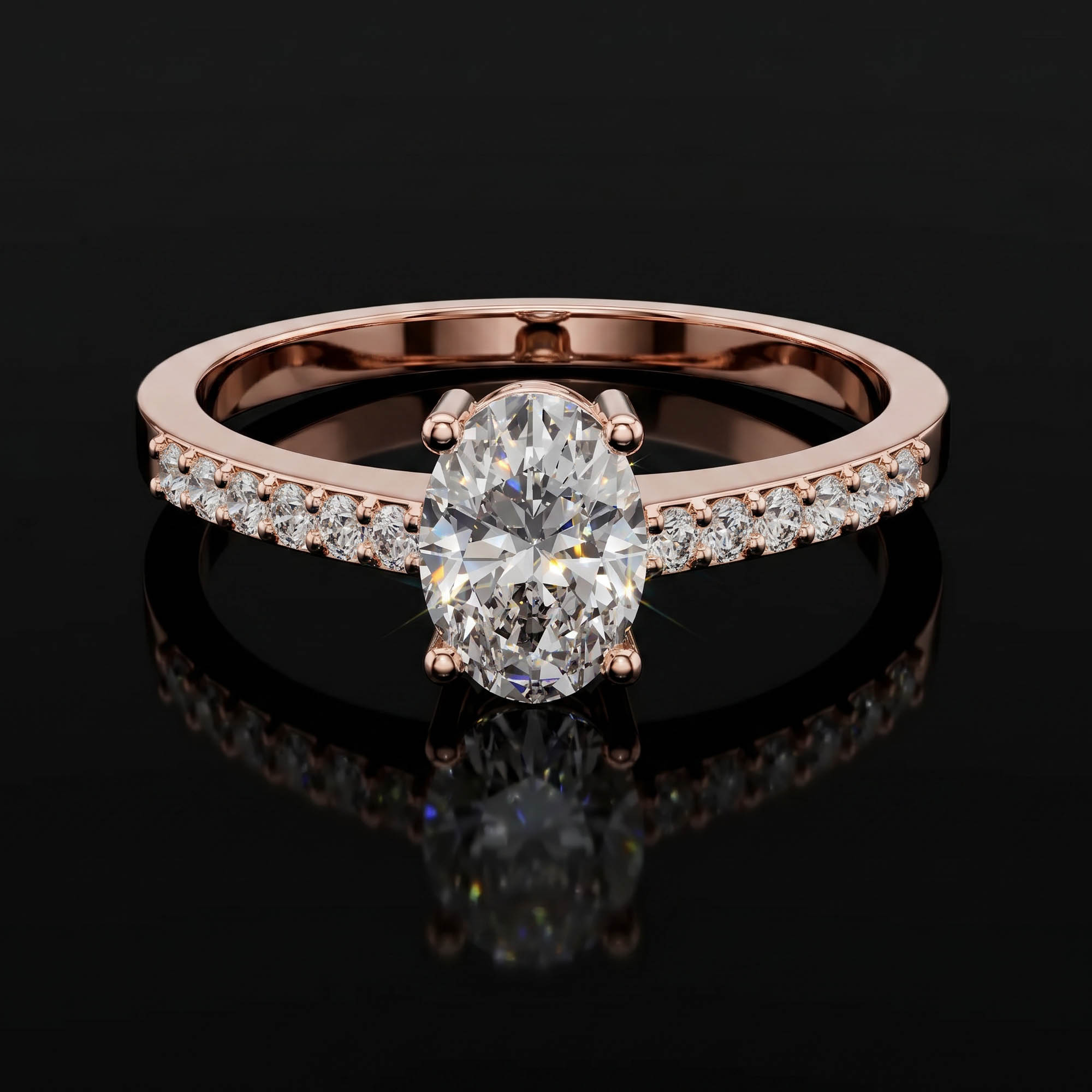 Aura 0,84 Karat Oval Kesim Pavé Kollu Katedral Tektaş Yüzük