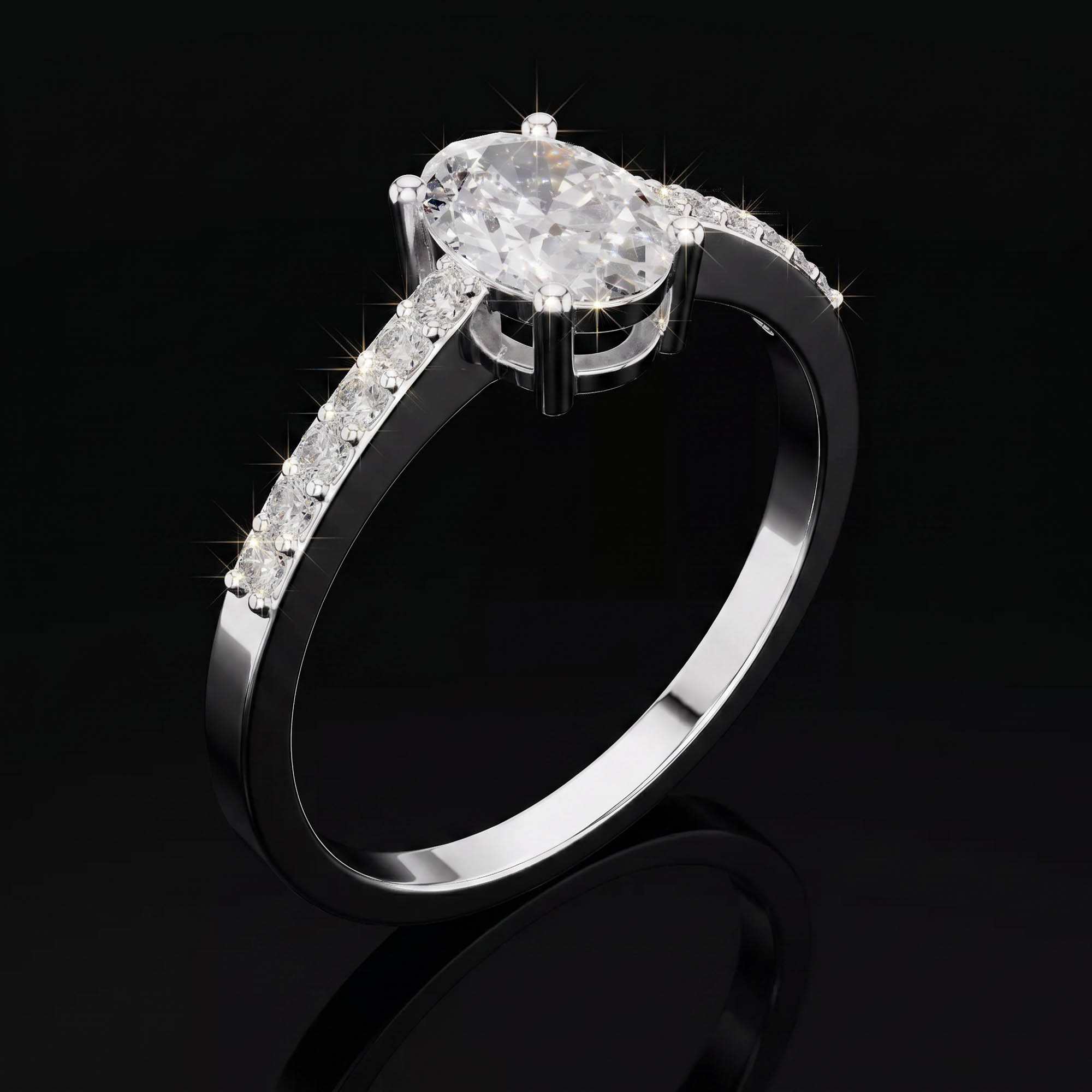 Aura 0,84 Karat Oval Kesim Pavé Kollu Katedral Tektaş Yüzük