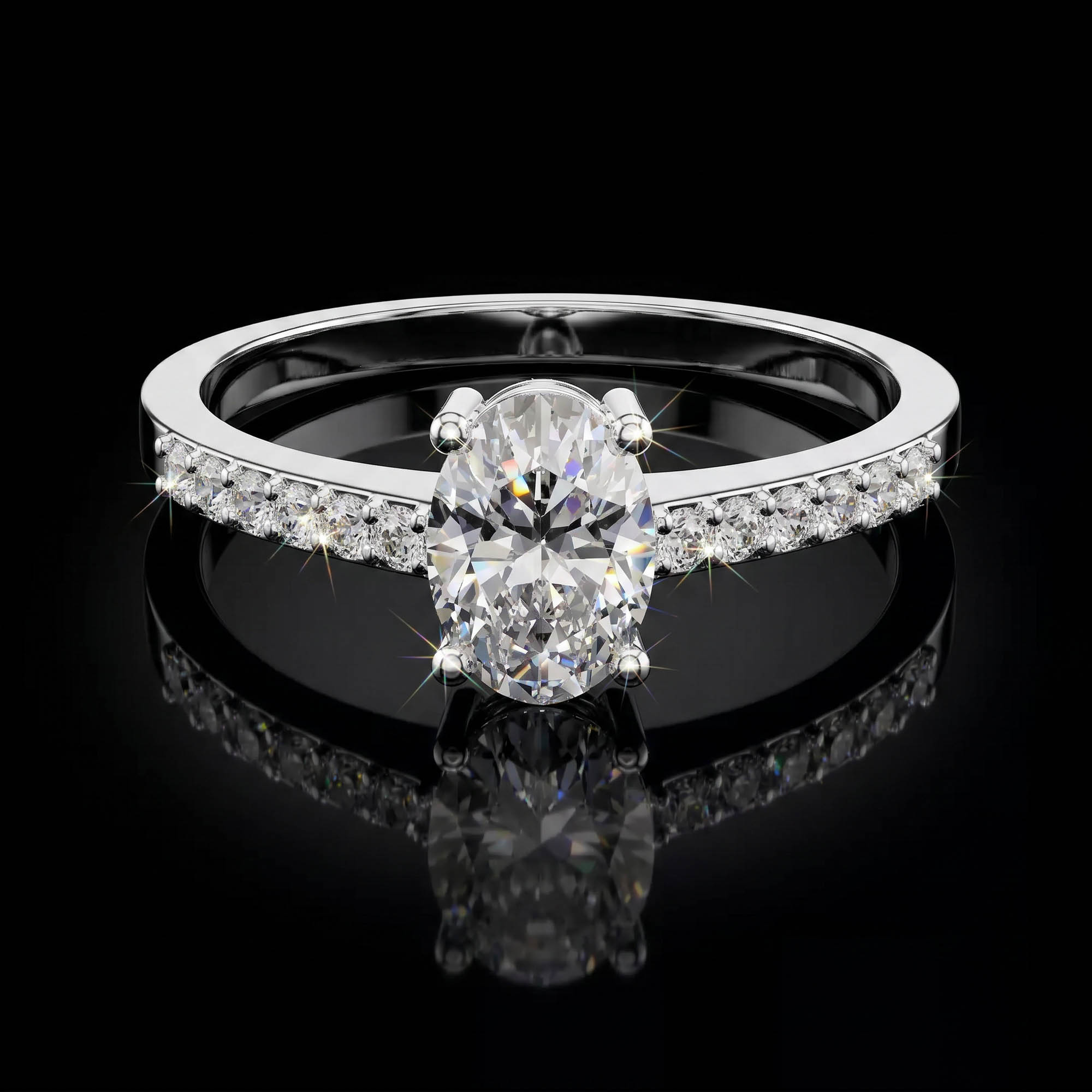Aura 0,84 Karat Oval Kesim Pavé Kollu Katedral Tektaş Yüzük