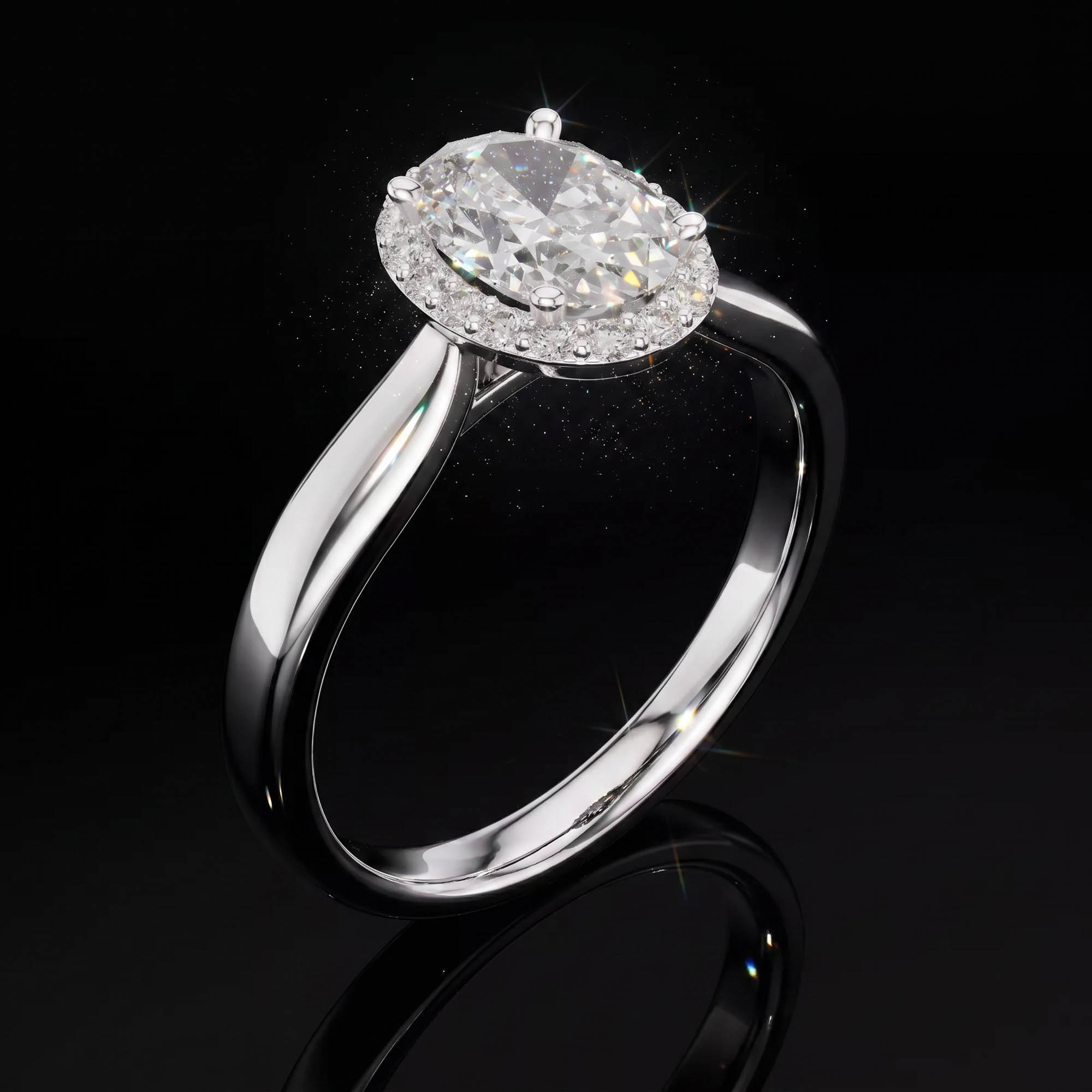 Aura 0,81 Karat Oval Kesim Halo Taşlı Tektaş Yüzük