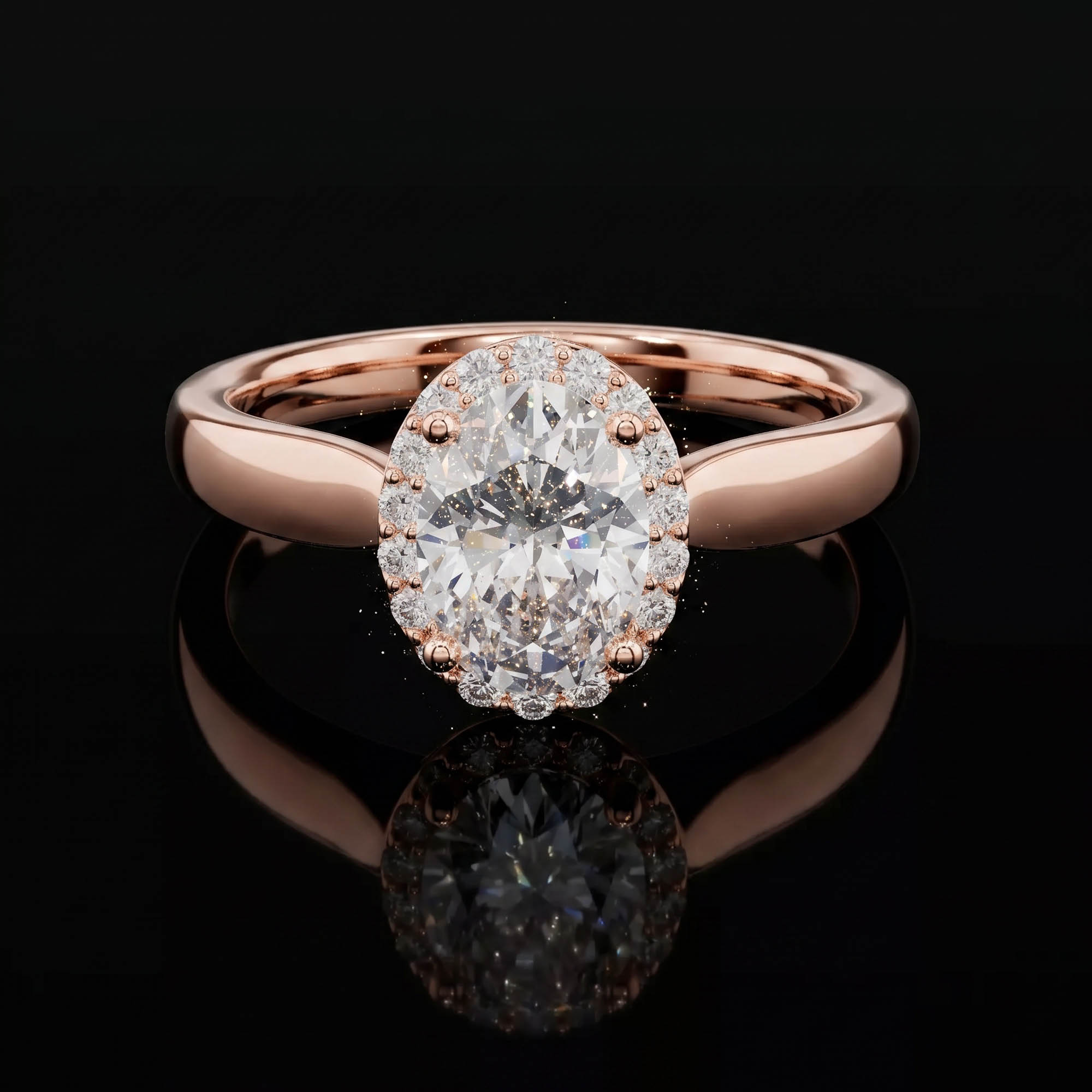 Aura 0,81 Karat Oval Kesim Halo Taşlı Tektaş Yüzük