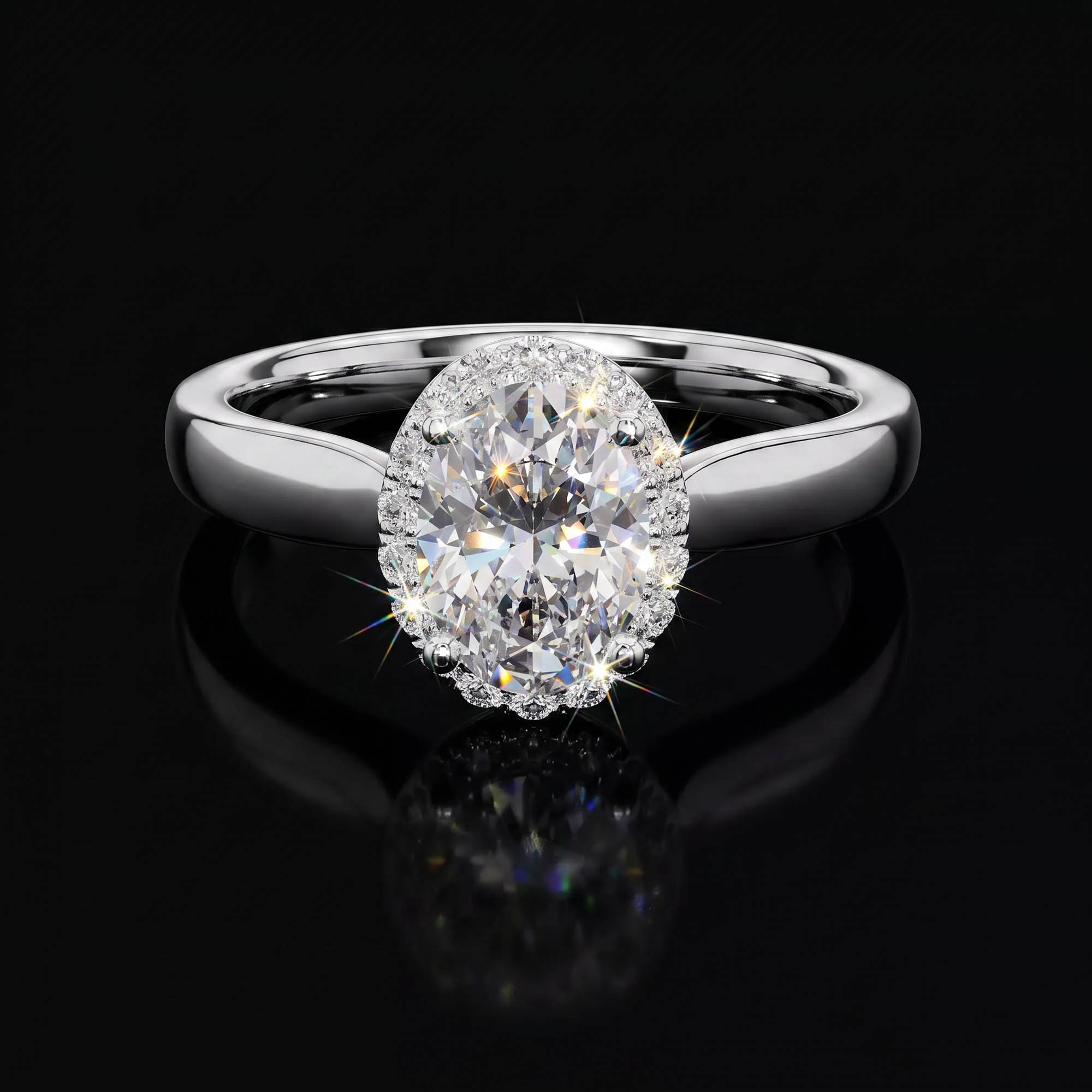 Aura 0,81 Karat Oval Kesim Halo Taşlı Tektaş Yüzük