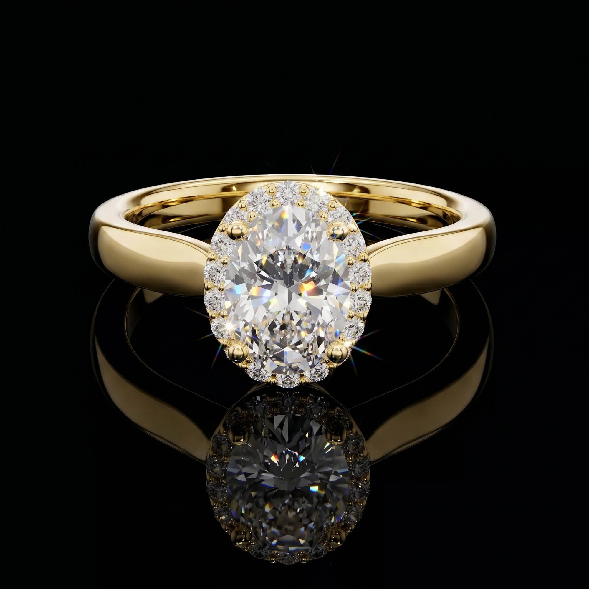 Aura 0,81 Karat Oval Kesim Halo Taşlı Tektaş Yüzük