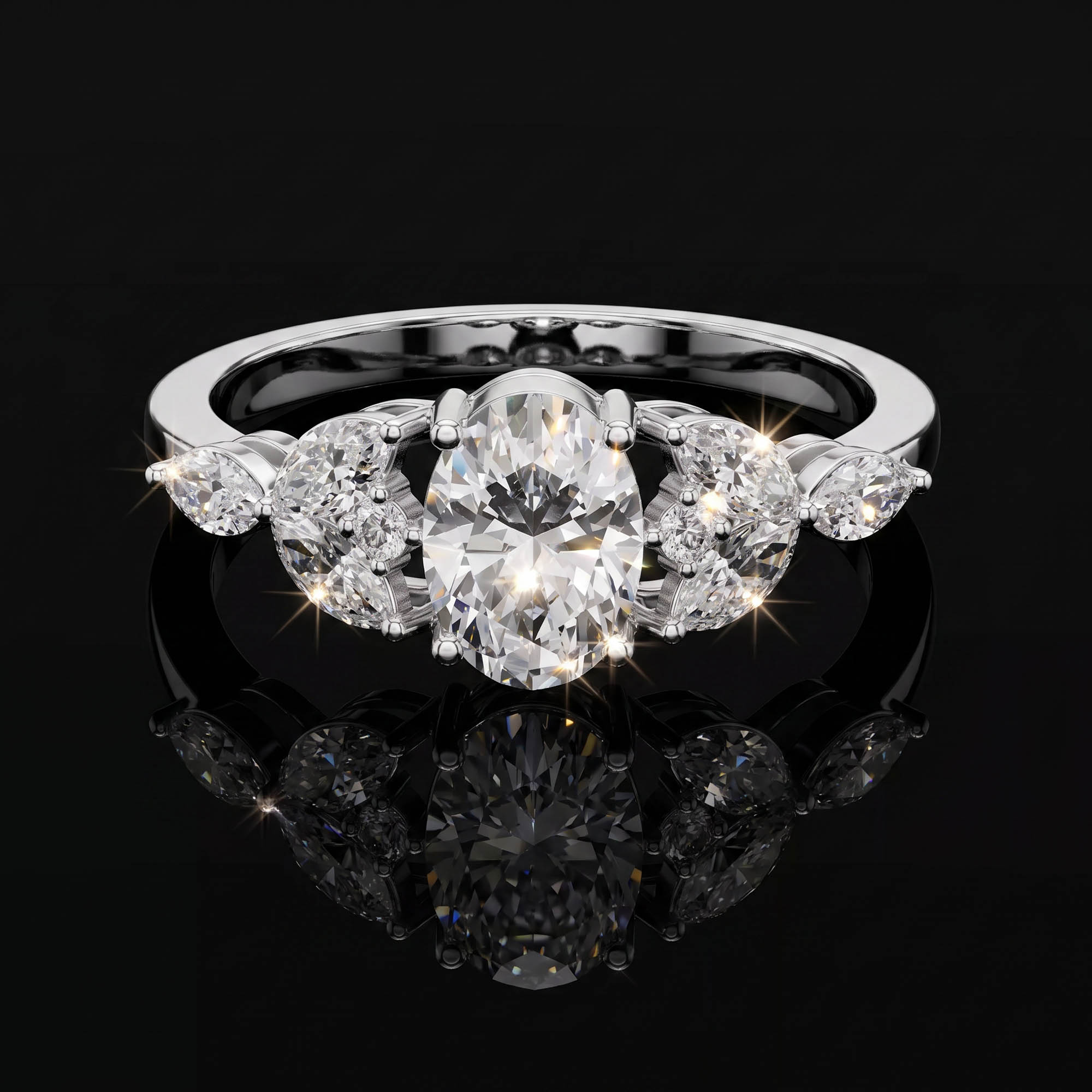 Aura 0,99 Karat Oval ve Markiz Kesim Tria Yüzük