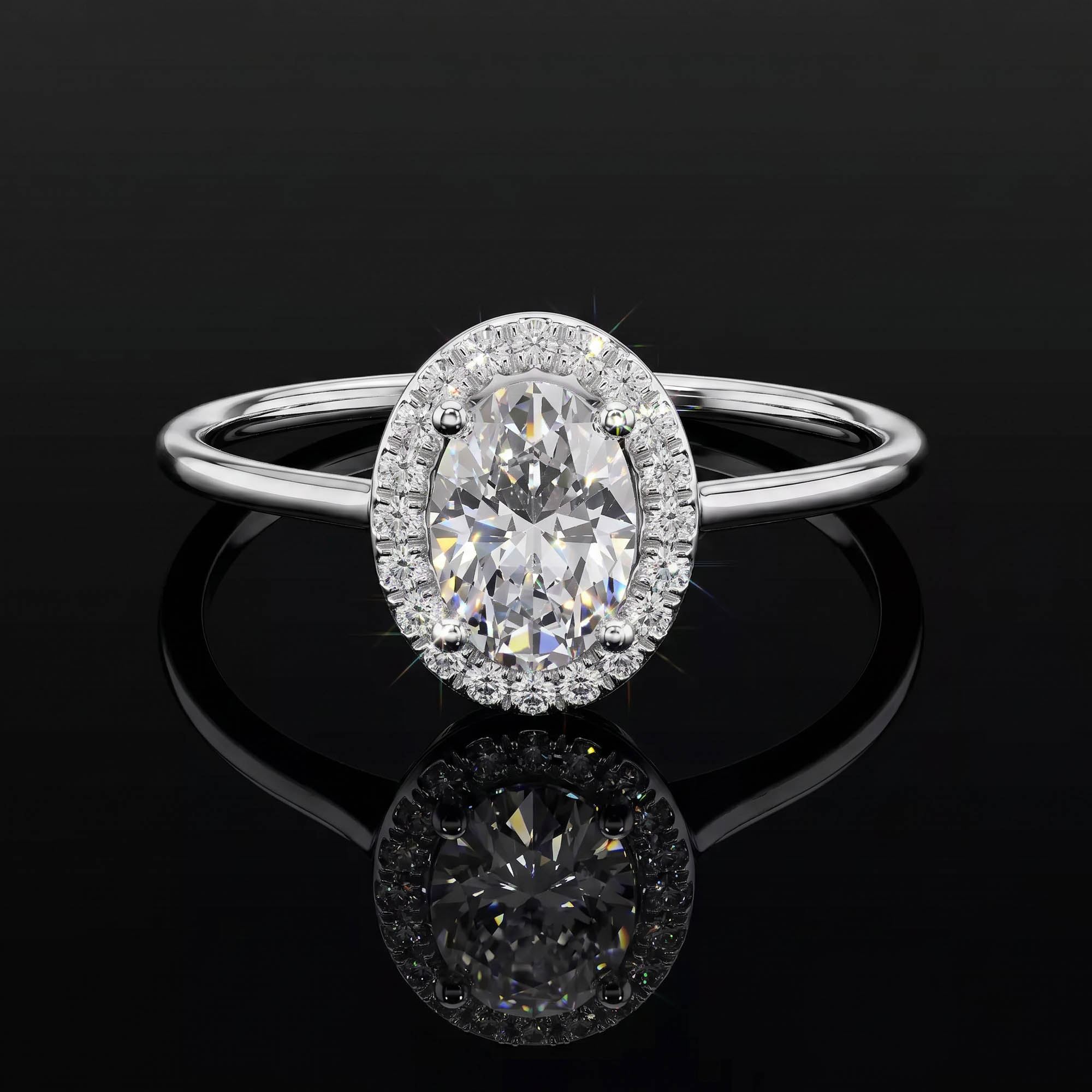 Aura 0,60 Karat Oval Kesim Halo Taşlı Minimal Tektaş Yüzük