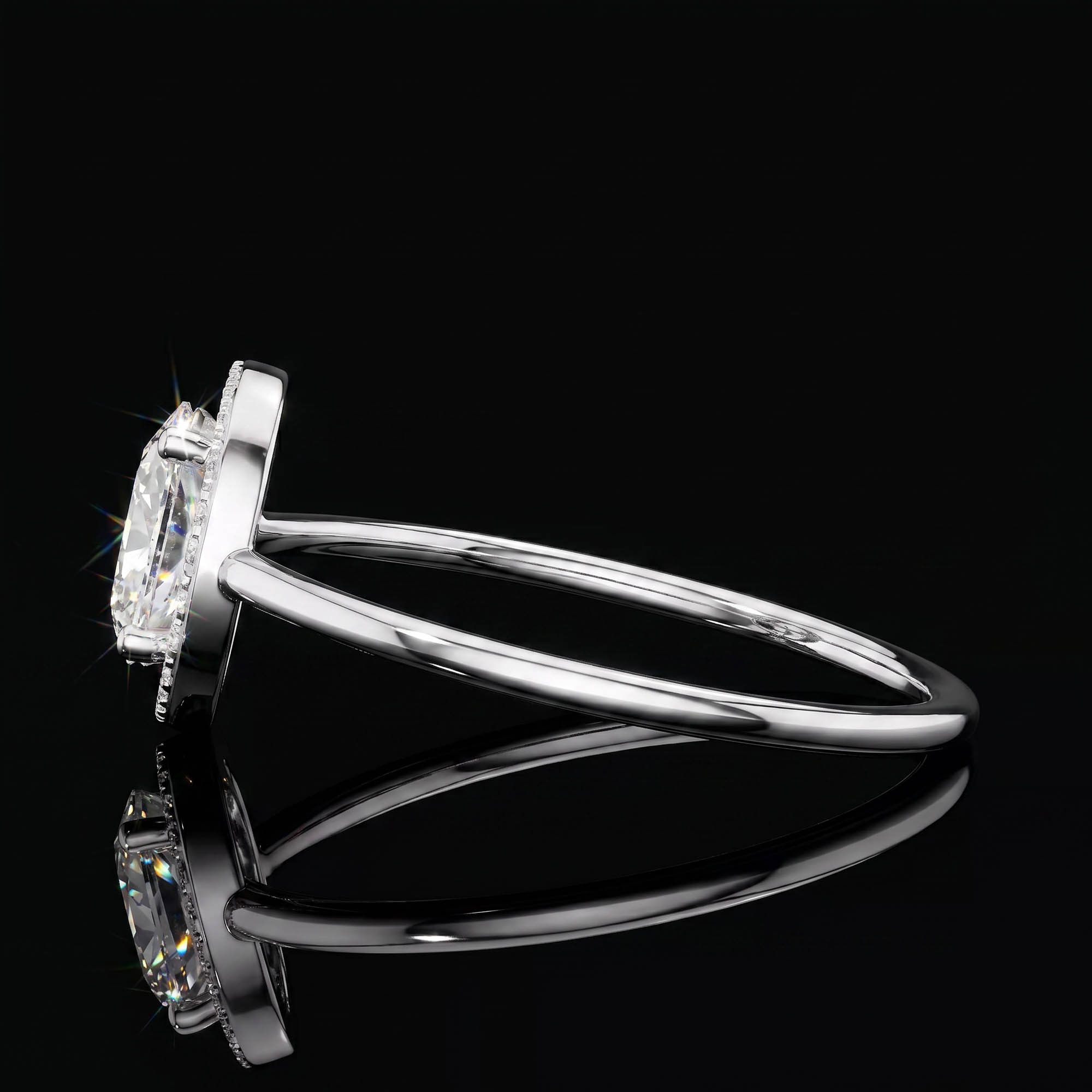 Aura 0,60 Karat Oval Kesim Halo Taşlı Minimal Tektaş Yüzük