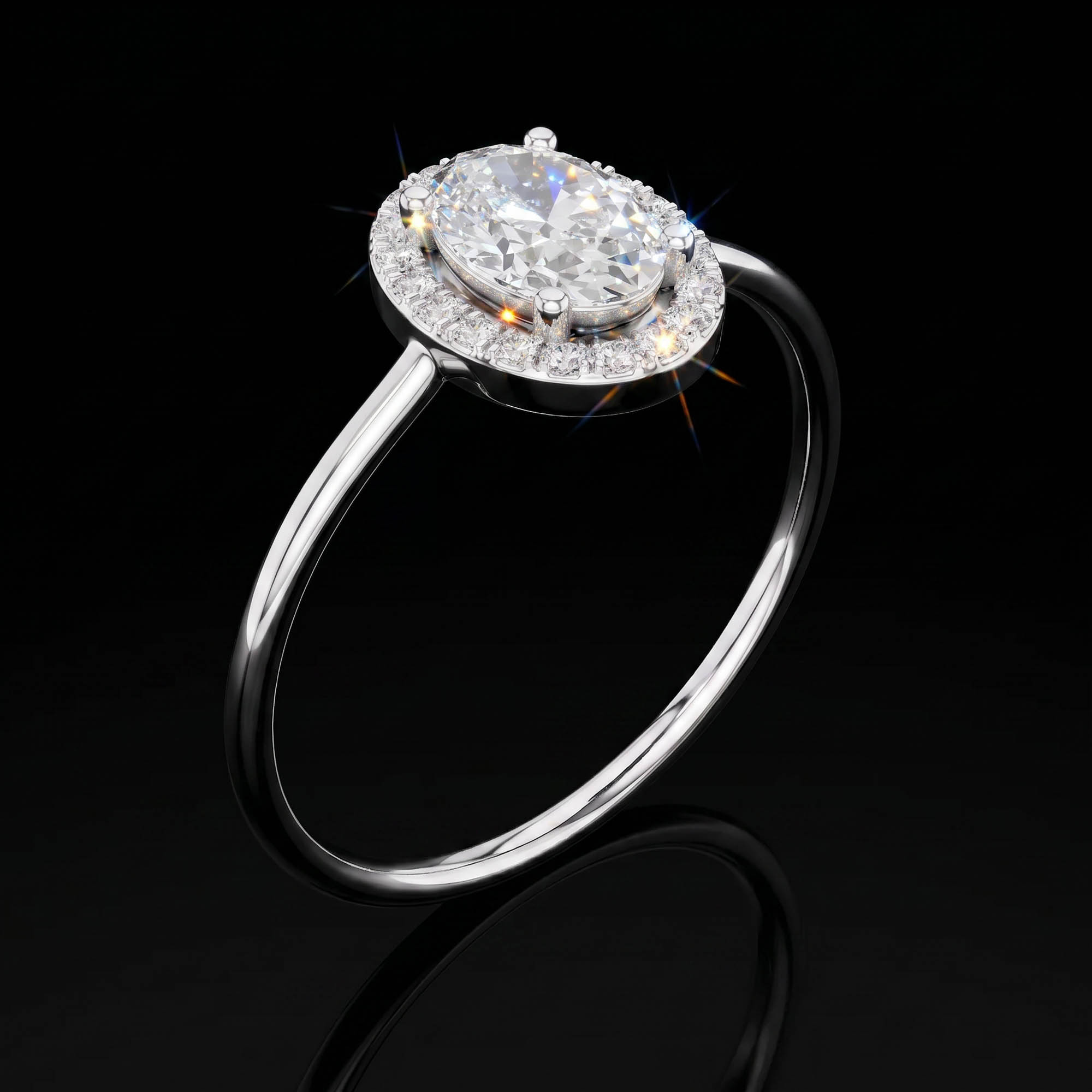 Aura 0,60 Karat Oval Kesim Halo Taşlı Minimal Tektaş Yüzük