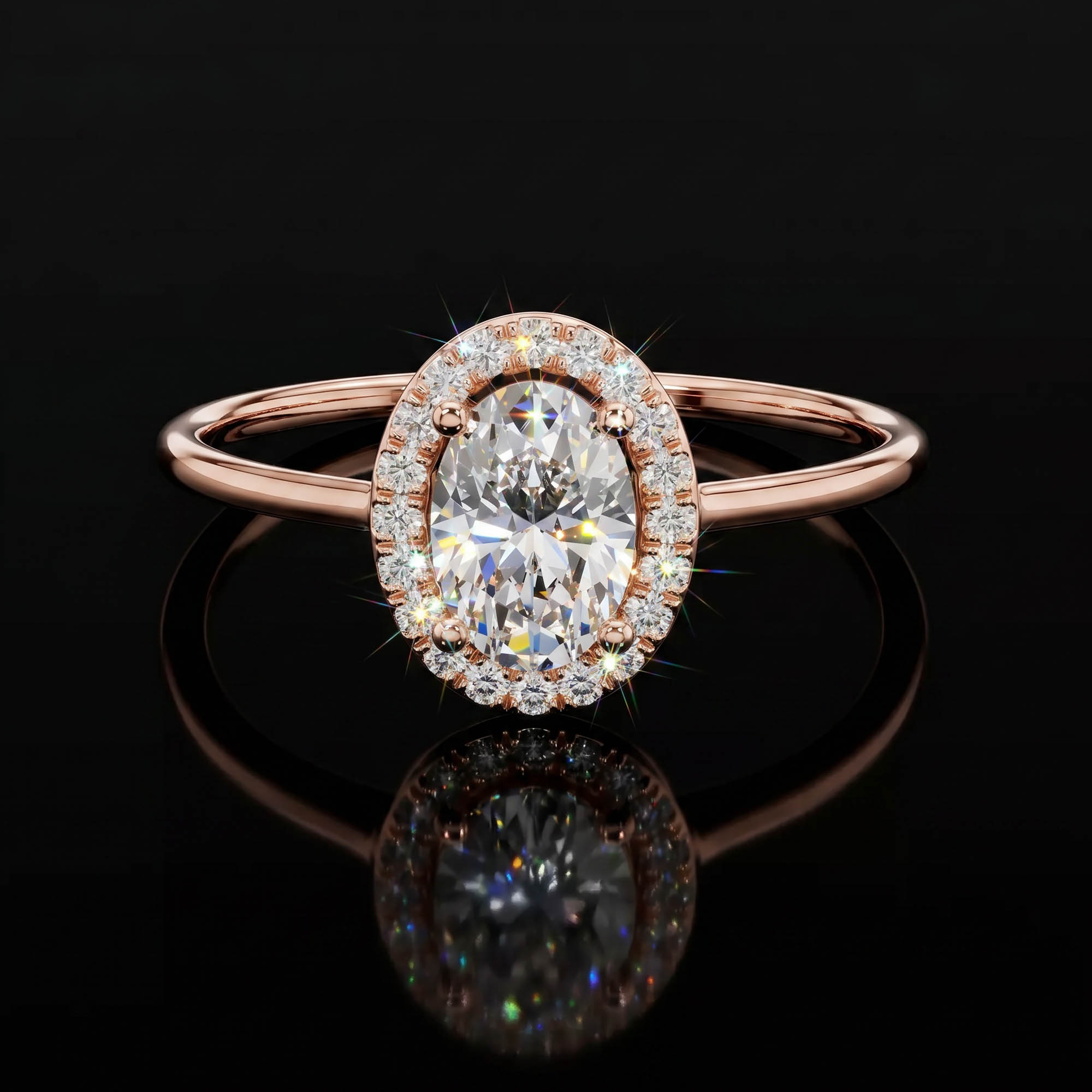 Aura 0,60 Karat Oval Kesim Halo Taşlı Minimal Tektaş Yüzük