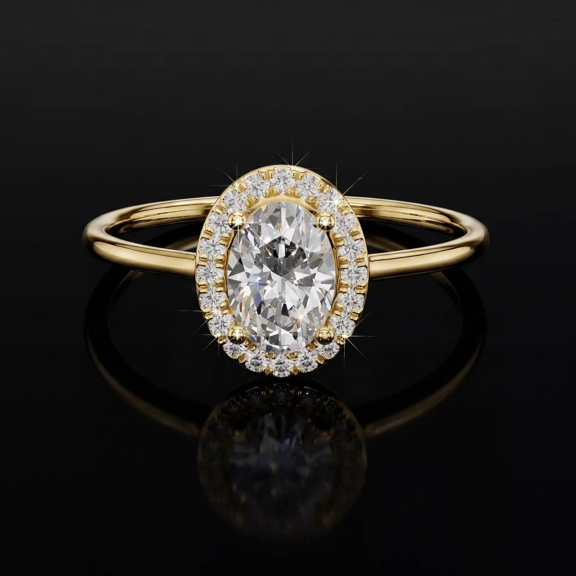 Aura 0,60 Karat Oval Kesim Halo Taşlı Minimal Tektaş Yüzük
