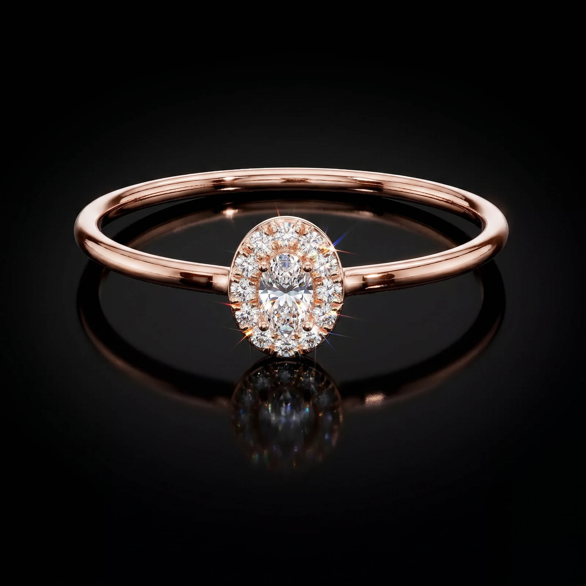 Aura 0,70 Karat Oval Kesim Halo Taşlı Tektaş Yüzük