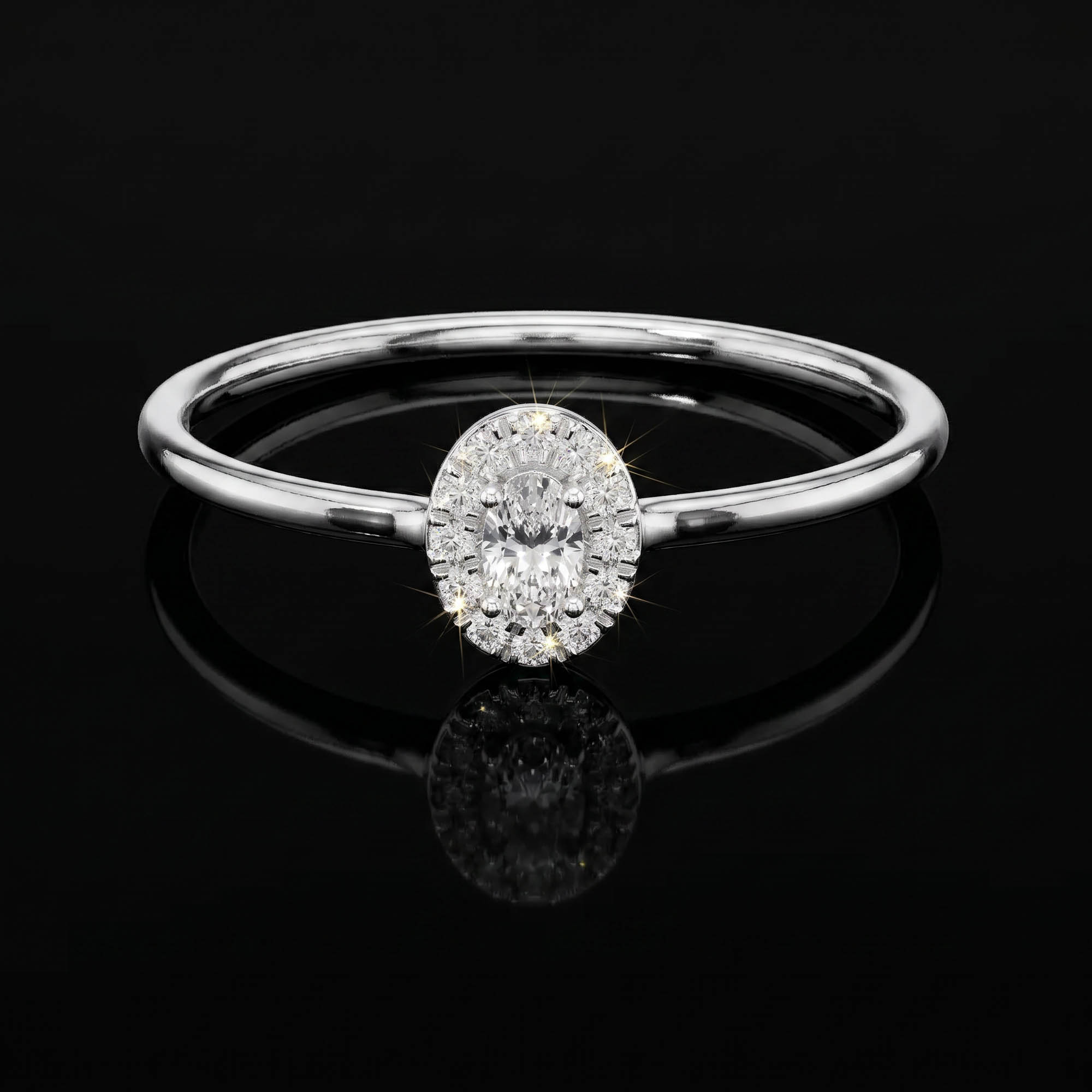 Aura 0,70 Karat Oval Kesim Halo Taşlı Tektaş Yüzük