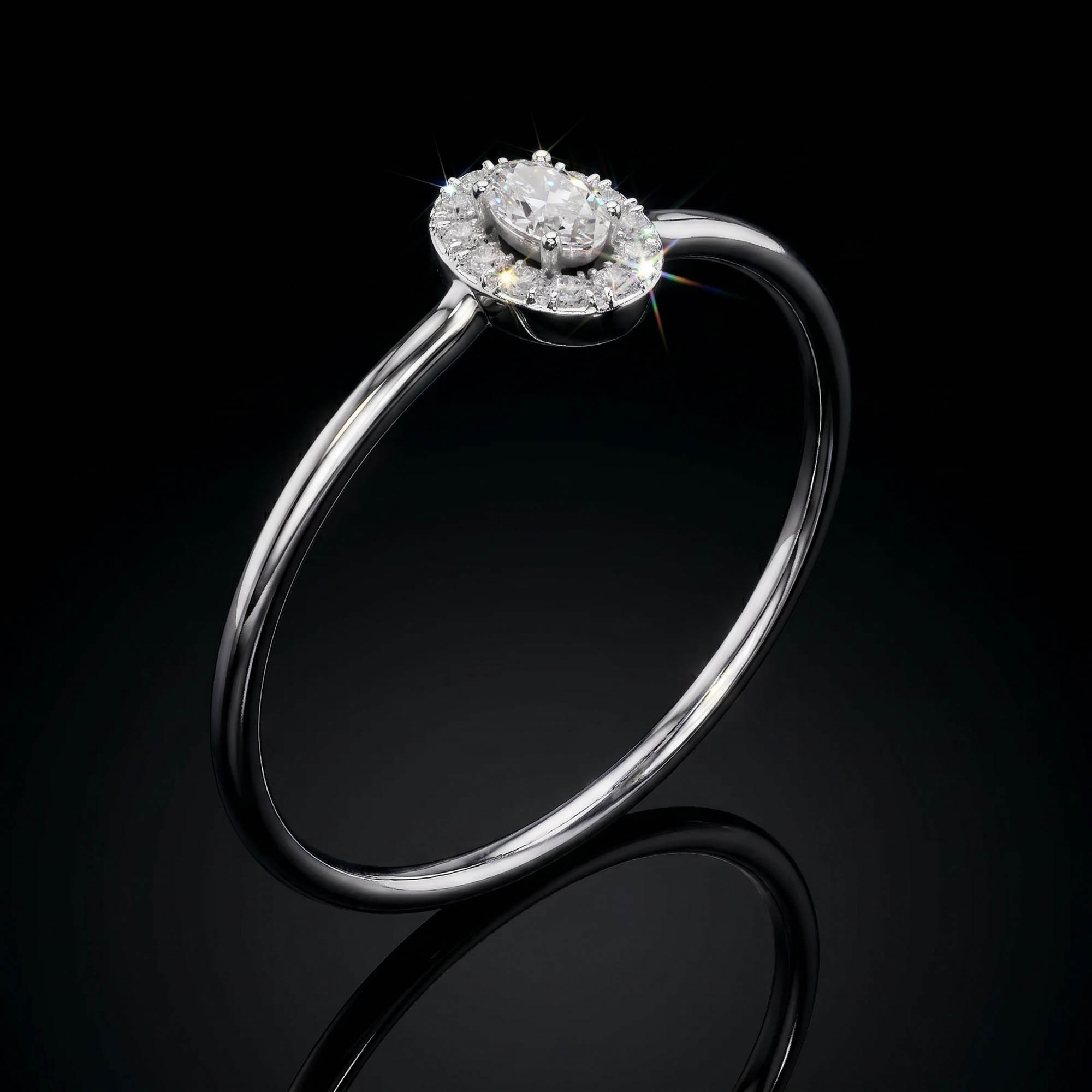 Aura 0,70 Karat Oval Kesim Halo Taşlı Tektaş Yüzük