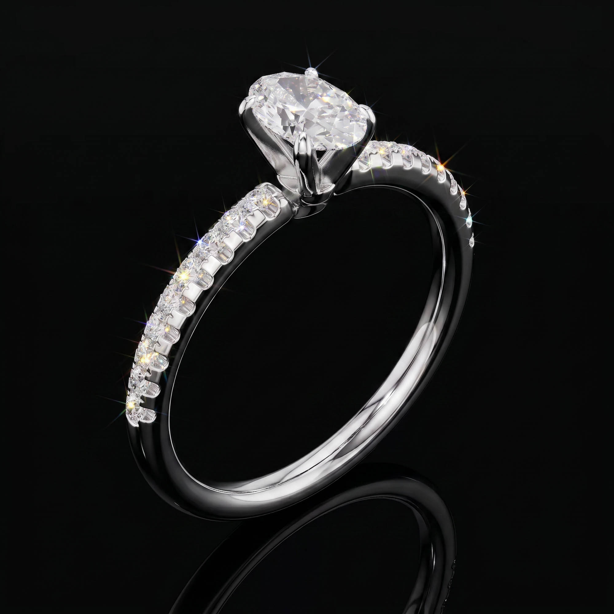Aura 0,80 Karat Oval Kesim Mikro Pavé Kollu Tektaş Yüzük