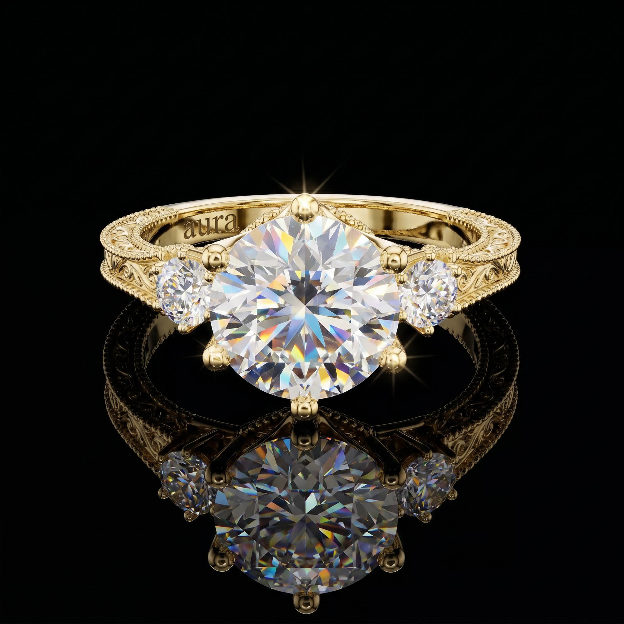 Aura 2,80 Karat Vintage Üçtaş Yüzük