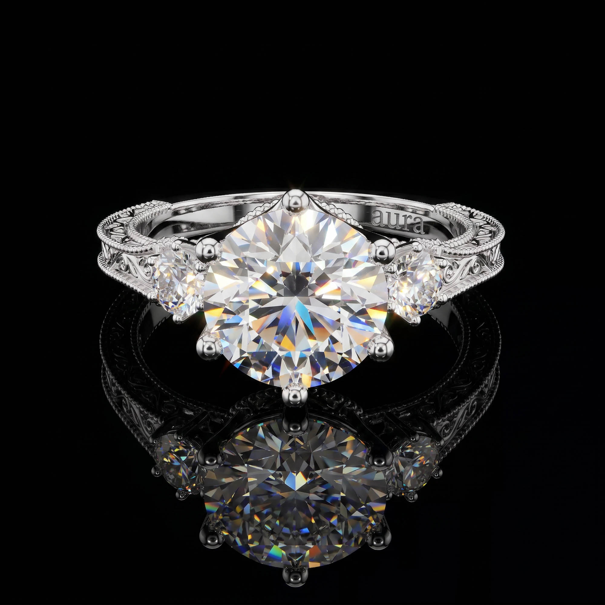 Aura 2,80 Karat Vintage Üçtaş Yüzük